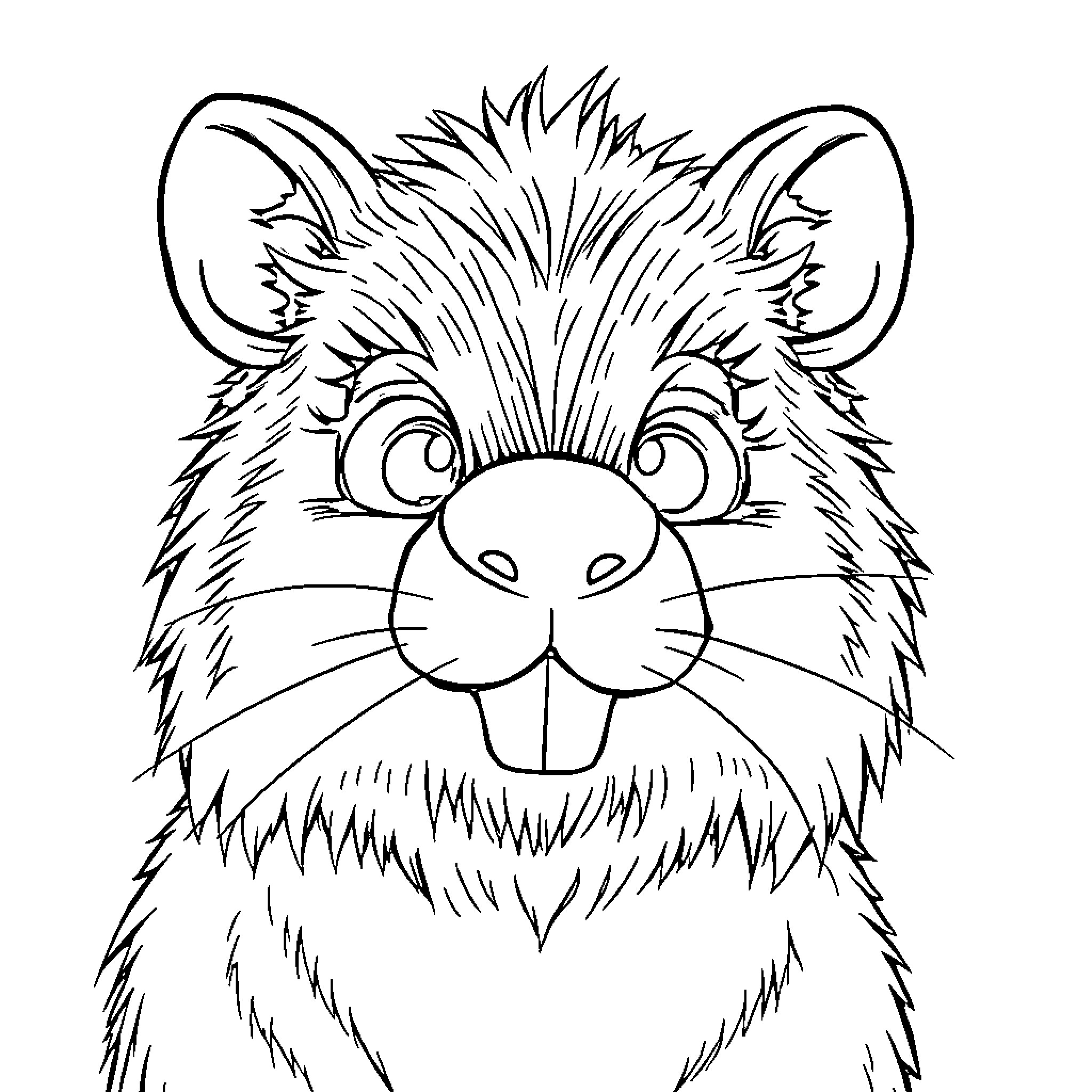 Zoë the Furry Critter's Amusing Expressions Coloring Page (free black-and-white line drawing printable PDF for all, from beginners to advanced learners, including children, teens, adults, and seniors)