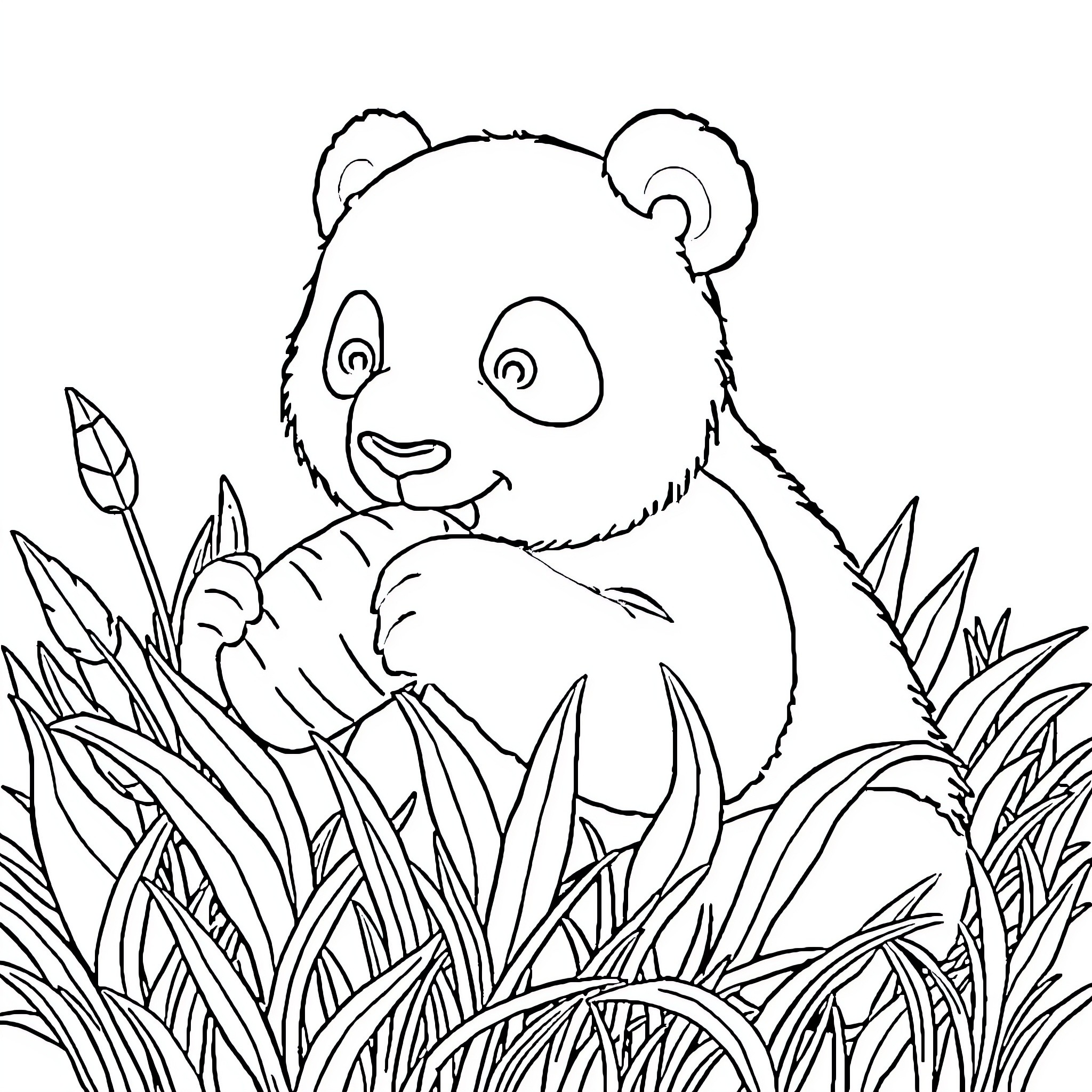 Panda relaxing in the bamboo forest Coloring Page (free black-and-white line drawing printable PDF for all, from beginners to advanced learners, including children, teens, adults, and seniors)