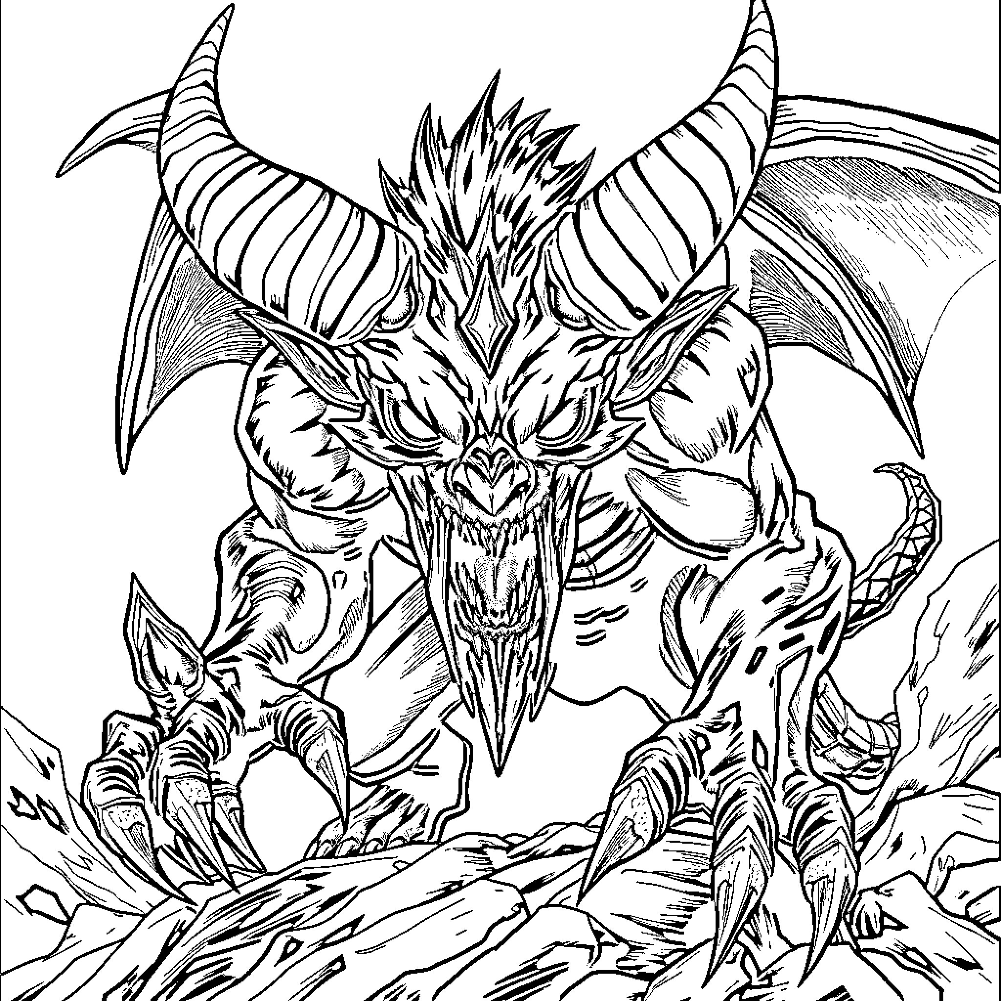 Huntrix: Fearsome Dragon Unleashing Its Might Coloring Page (free black-and-white line drawing printable PDF for all, from beginners to advanced learners, including children, teens, adults, and seniors)