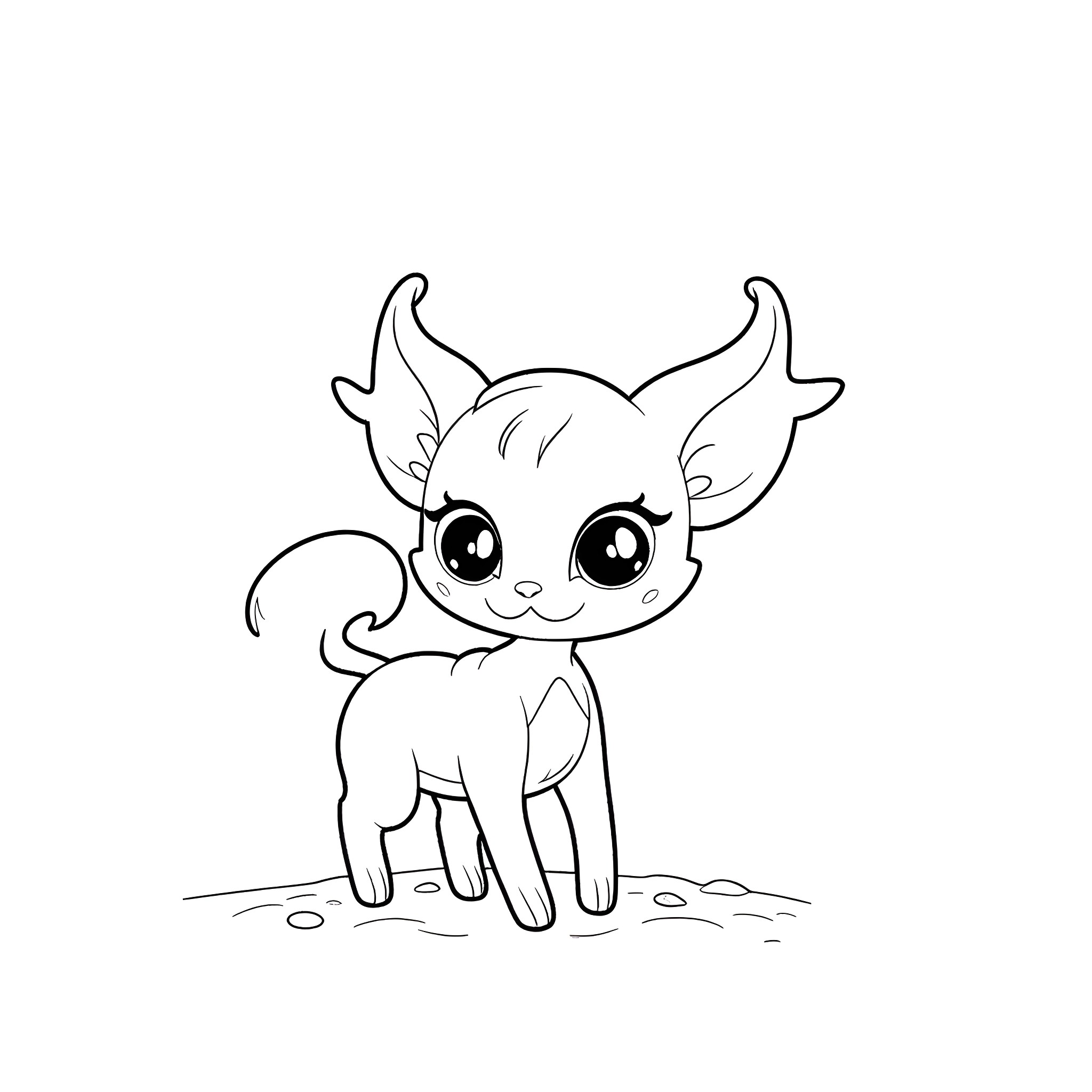 Aisha's Adorable Deer-Like Creature Coloring Page (free black-and-white line drawing printable PDF for all, from beginners to advanced learners, including children, teens, adults, and seniors)