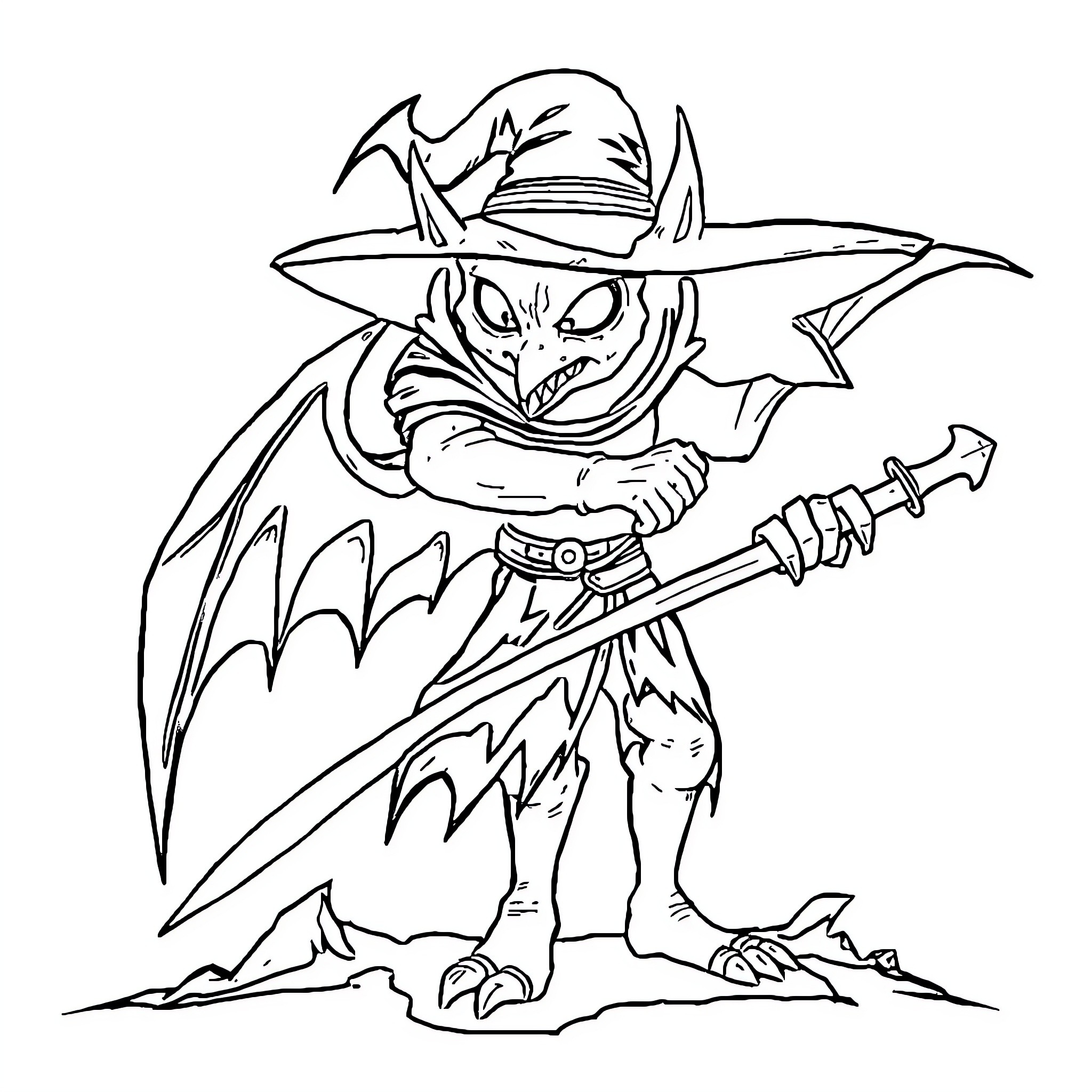 Coraje the Fearsome Warrior Wielding Sword Coloring Page (free black-and-white line drawing printable PDF for all, from beginners to advanced learners, including children, teens, adults, and seniors)