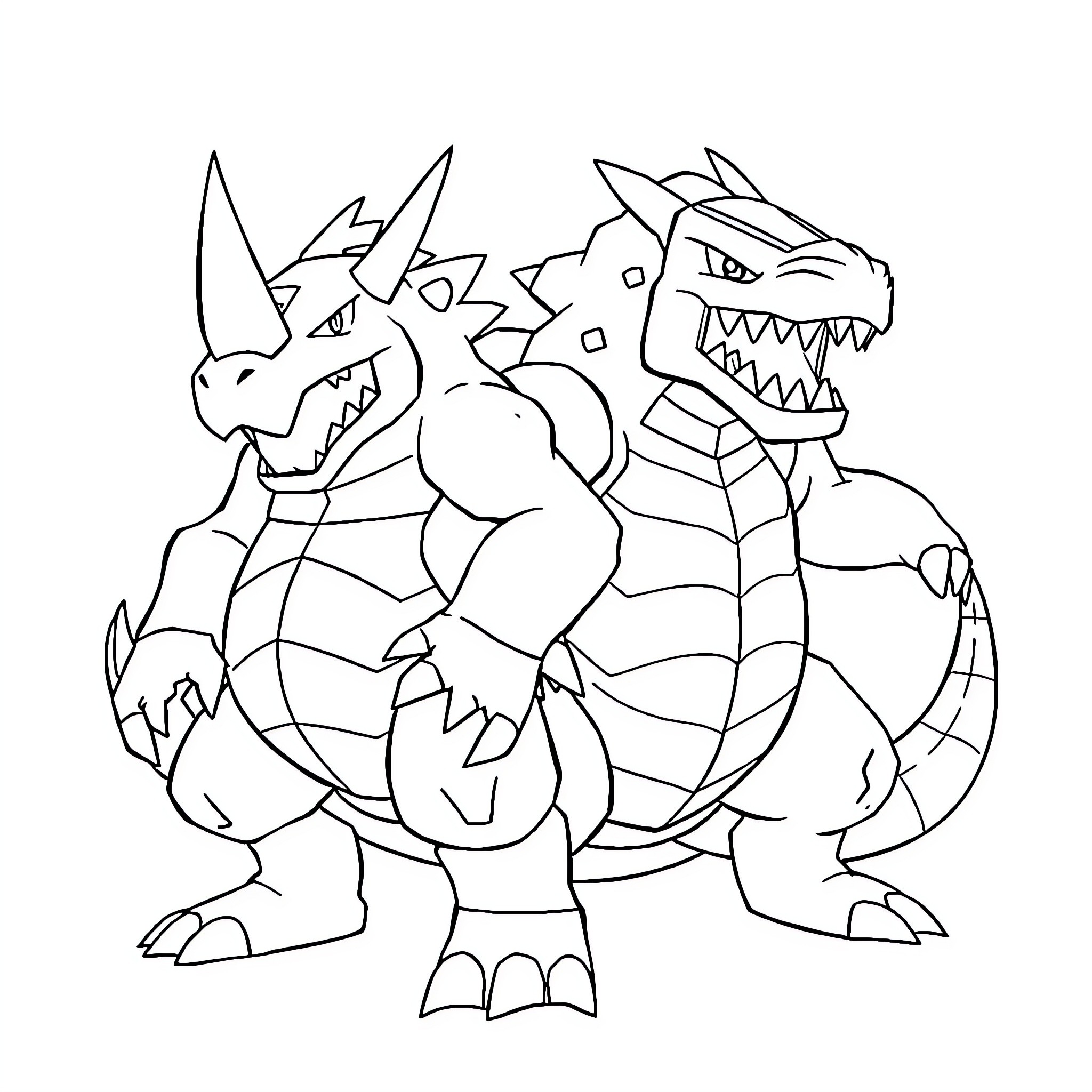 Excadrill in Ferocious Battle Stance Coloring Page (free black-and-white line drawing printable PDF for all, from beginners to advanced learners, including children, teens, adults, and seniors)