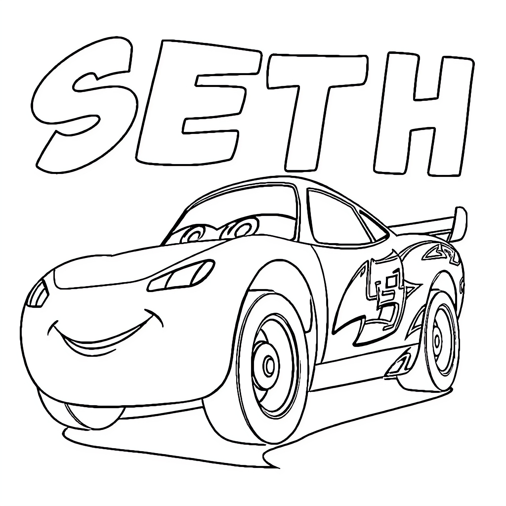 Car with a smiling expression and cartoon styling Coloring Page (free black-and-white line drawing printable PDF for all, from beginners to advanced learners, including children, teens, adults, and seniors)