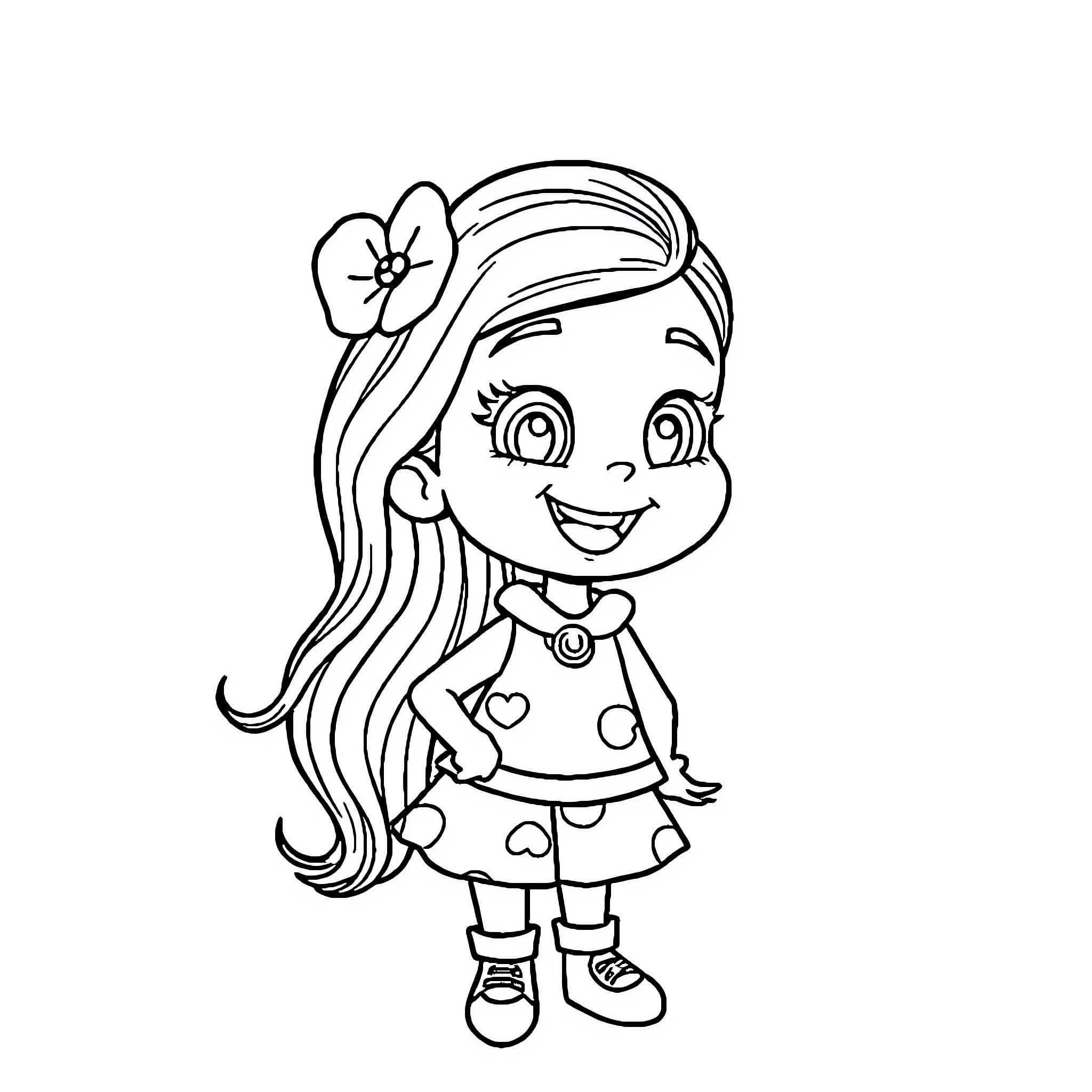 Pepa's Cheerful Pose Coloring Page (free black-and-white line drawing printable PDF for all, from beginners to advanced learners, including children, teens, adults, and seniors)