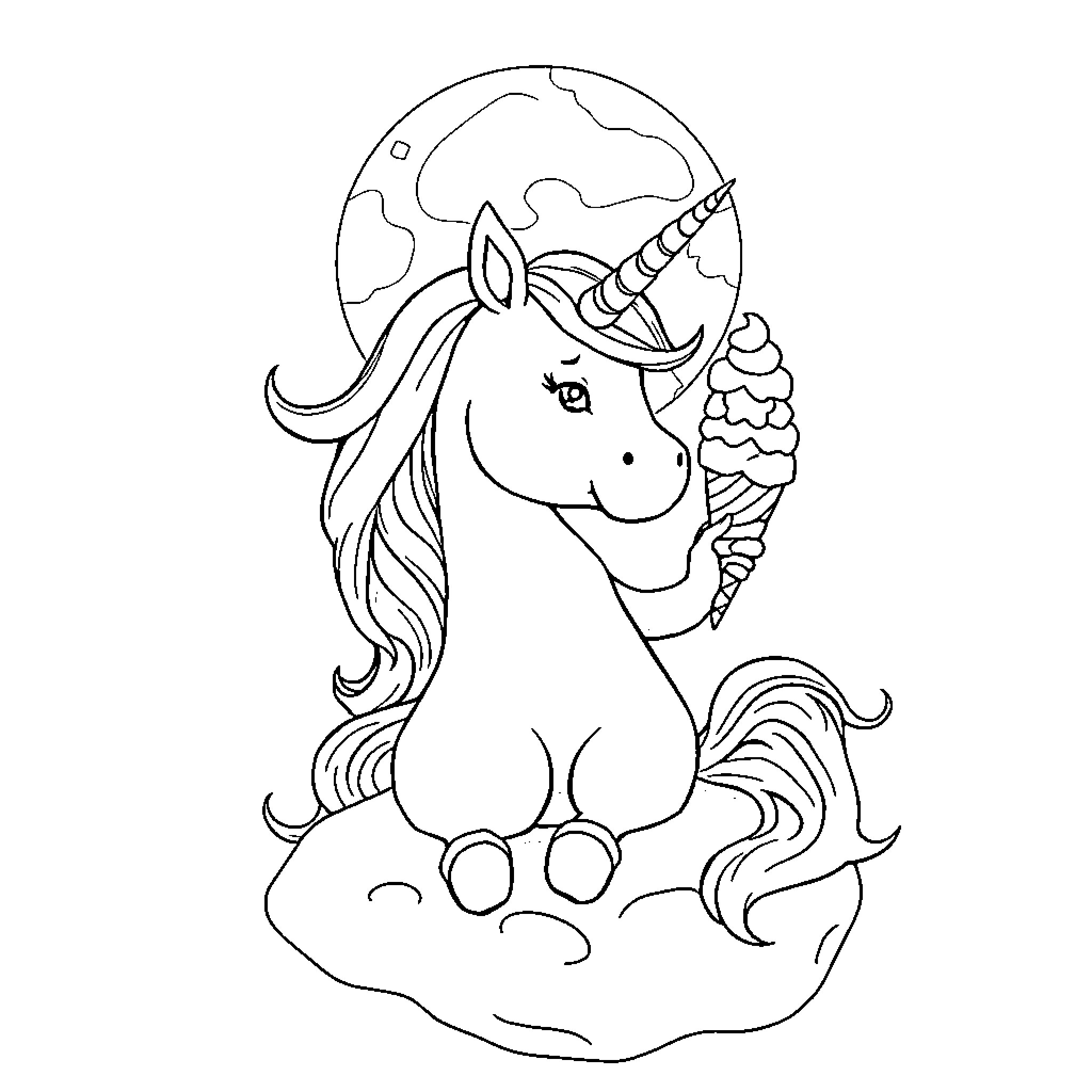 Unicorn gazing at majestic scenery Coloring Page (free black-and-white line drawing printable PDF for all, from beginners to advanced learners, including children, teens, adults, and seniors)