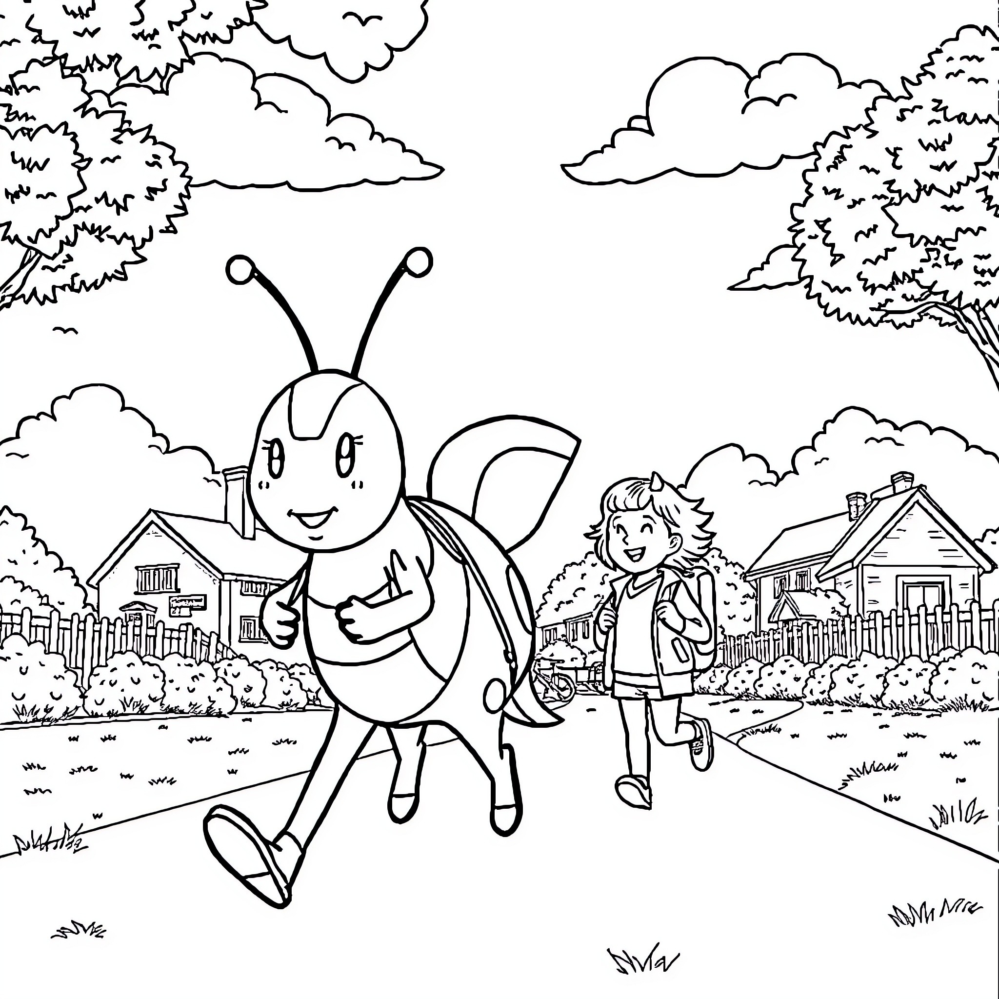 Patrol through the suburban neighborhood Coloring Page (free black-and-white line drawing printable PDF for all, from beginners to advanced learners, including children, teens, adults, and seniors)