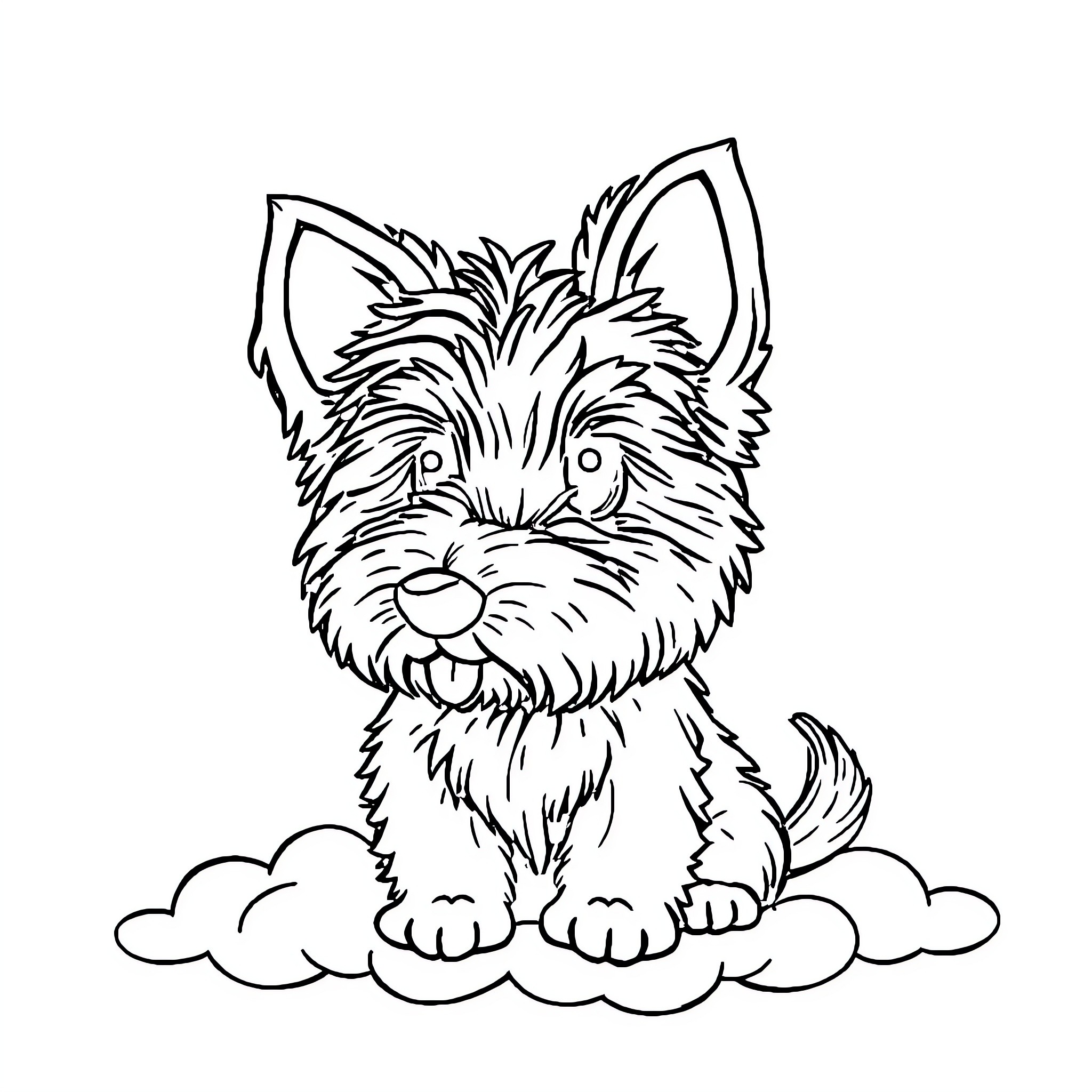 Cloud Puppy playing in the sky Coloring Page (free black-and-white line drawing printable PDF for all, from beginners to advanced learners, including children, teens, adults, and seniors)