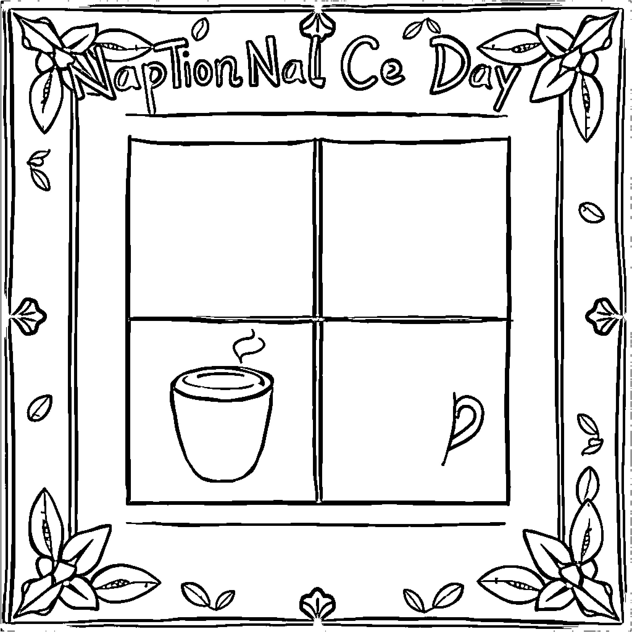 Coffee Break Celebration Coloring Page (free black-and-white line drawing printable PDF for all, from beginners to advanced learners, including children, teens, adults, and seniors)