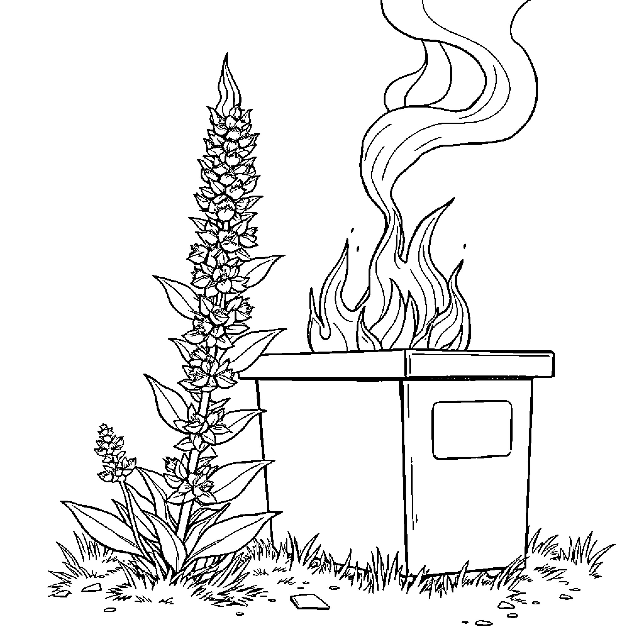Sage: Mystical Flower Offering in Nature Coloring Page (free black-and-white line drawing printable PDF for all, from beginners to advanced learners, including children, teens, adults, and seniors)