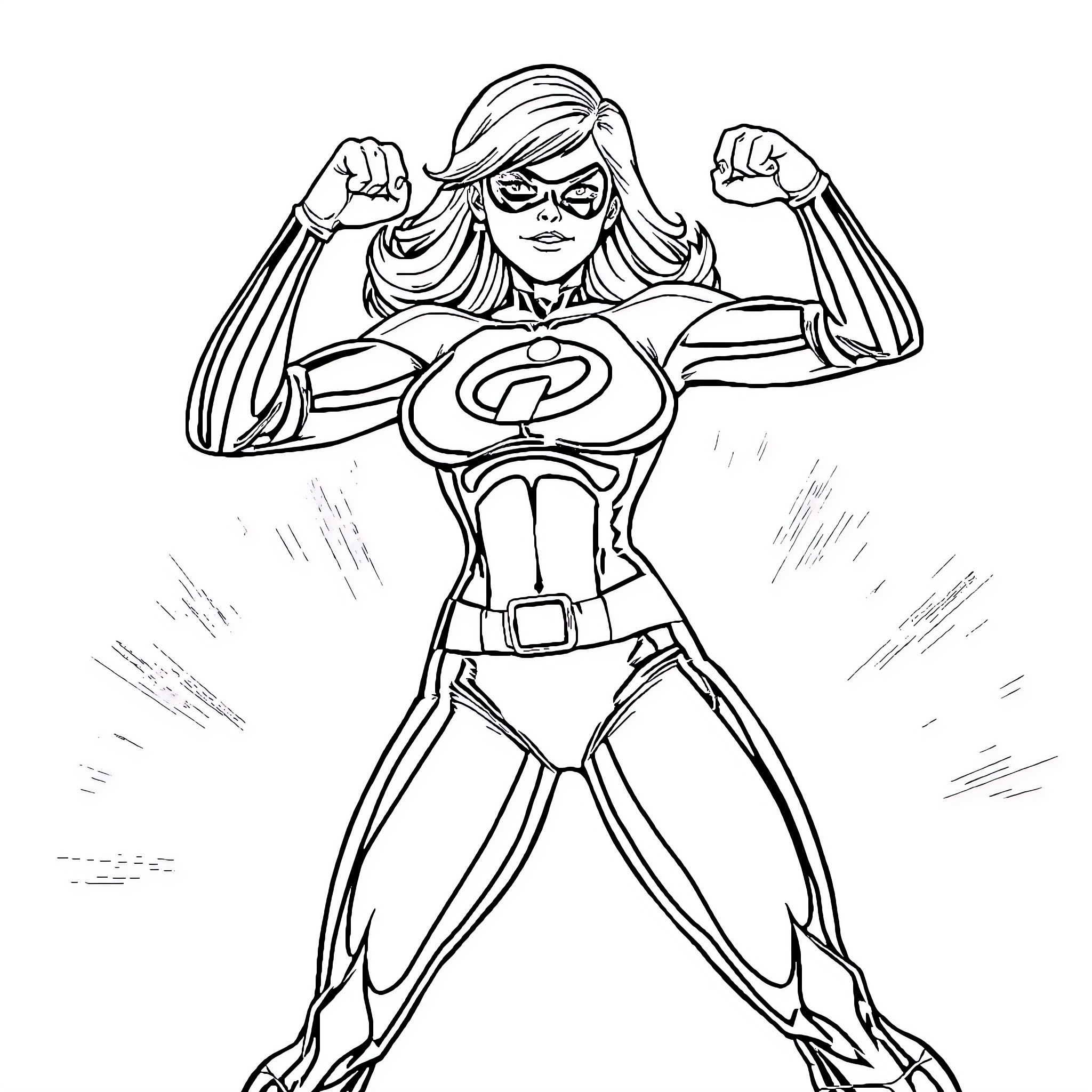 Ms. Incredible's heroic display of strength and determination Coloring Page (free black-and-white line drawing printable PDF for all, from beginners to advanced learners, including children, teens, adults, and seniors)