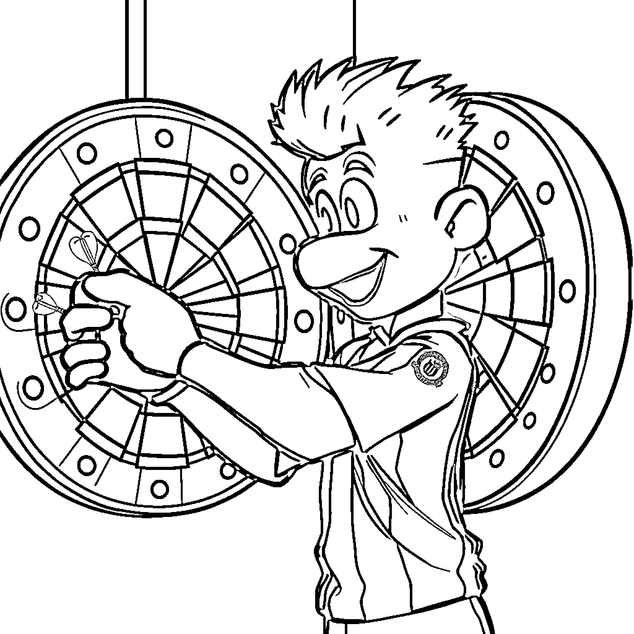Labubu playing with mechanical toys happily Coloring Page (free black-and-white line drawing printable PDF for all, from beginners to advanced learners, including children, teens, adults, and seniors)
