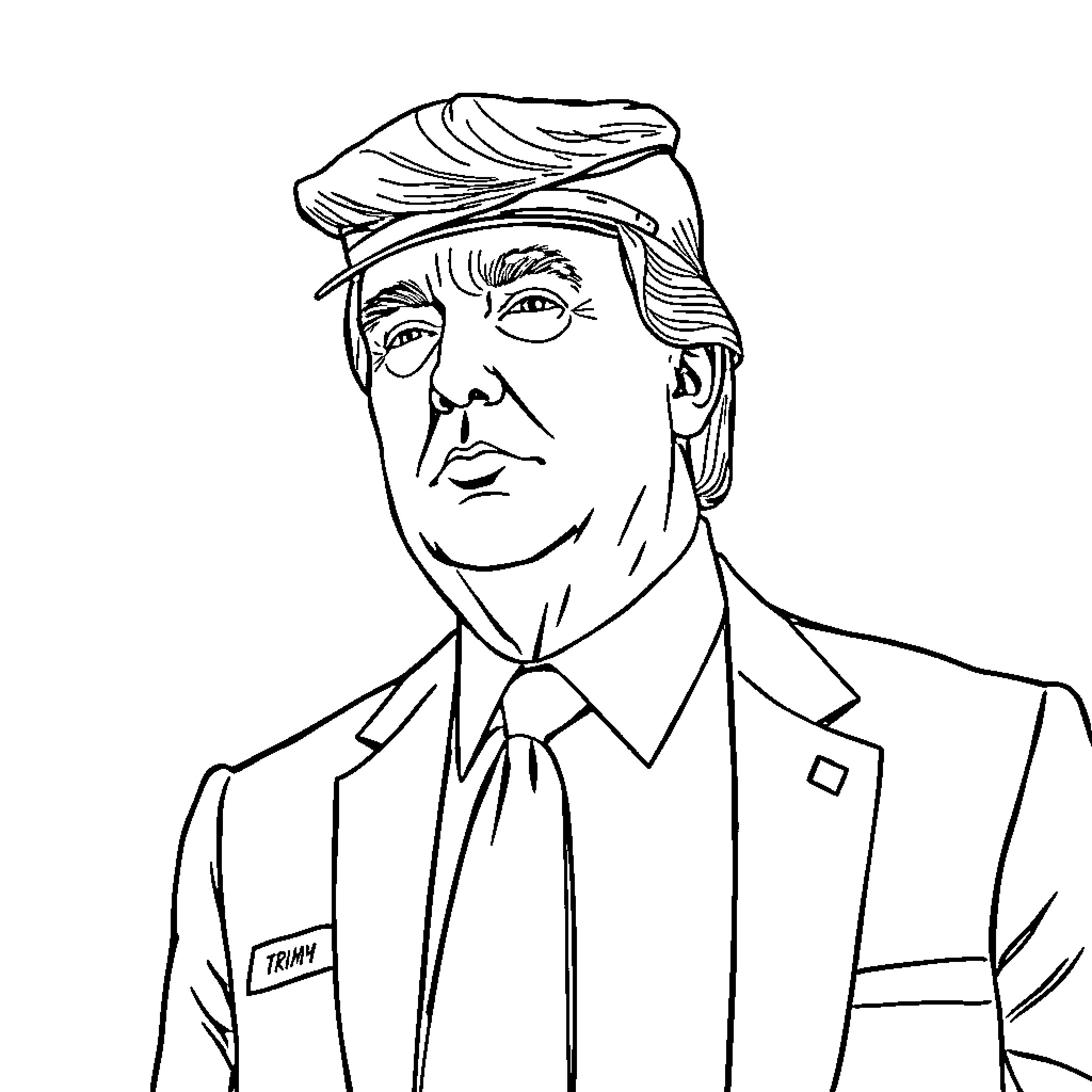 Donald Trump in Formal Attire with Characteristic Hairstyle Coloring Page (free black-and-white line drawing printable PDF for all, from beginners to advanced learners, including children, teens, adults, and seniors)