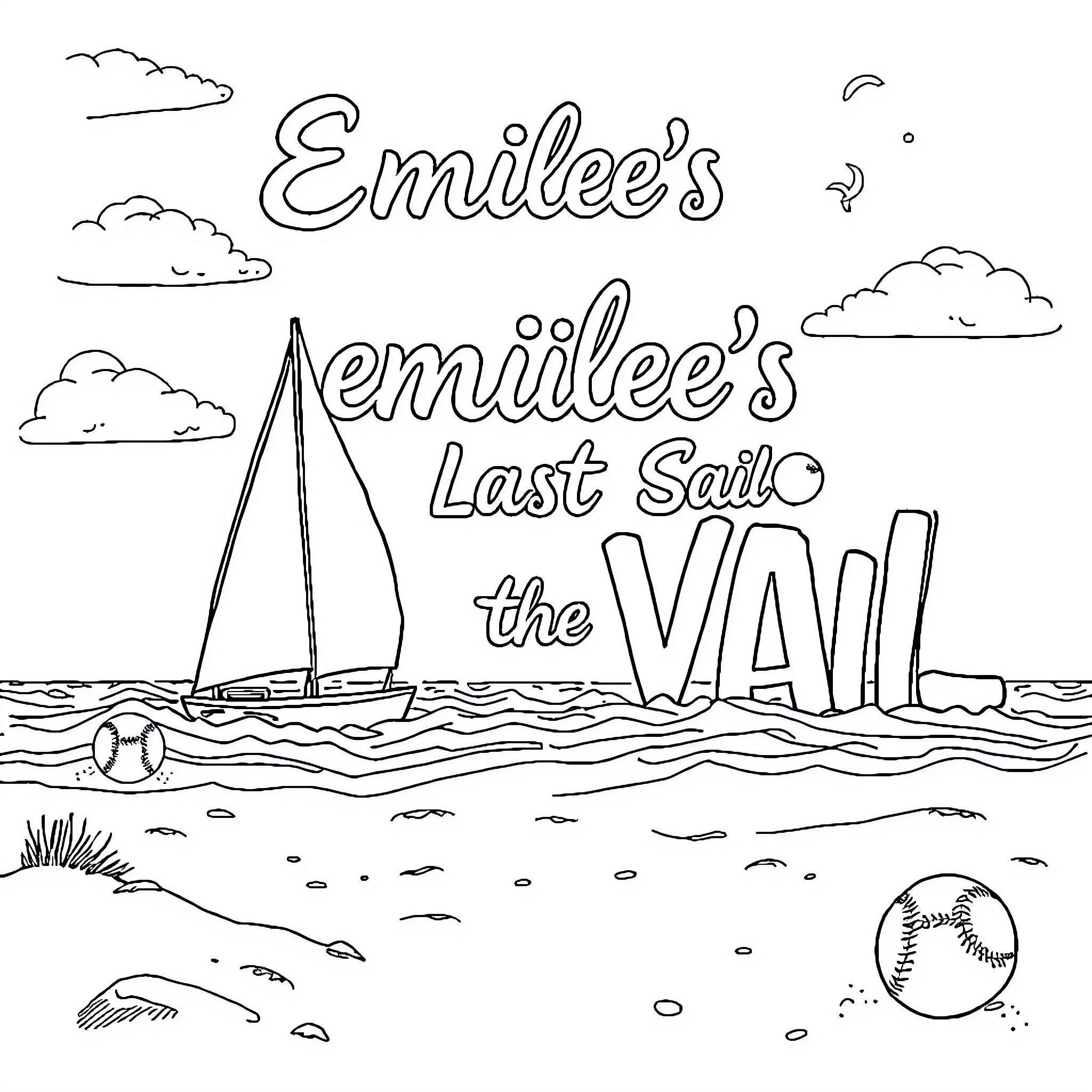 Sail across the sea with Emilee's last sail Coloring Page (free black-and-white line drawing printable PDF for all, from beginners to advanced learners, including children, teens, adults, and seniors)