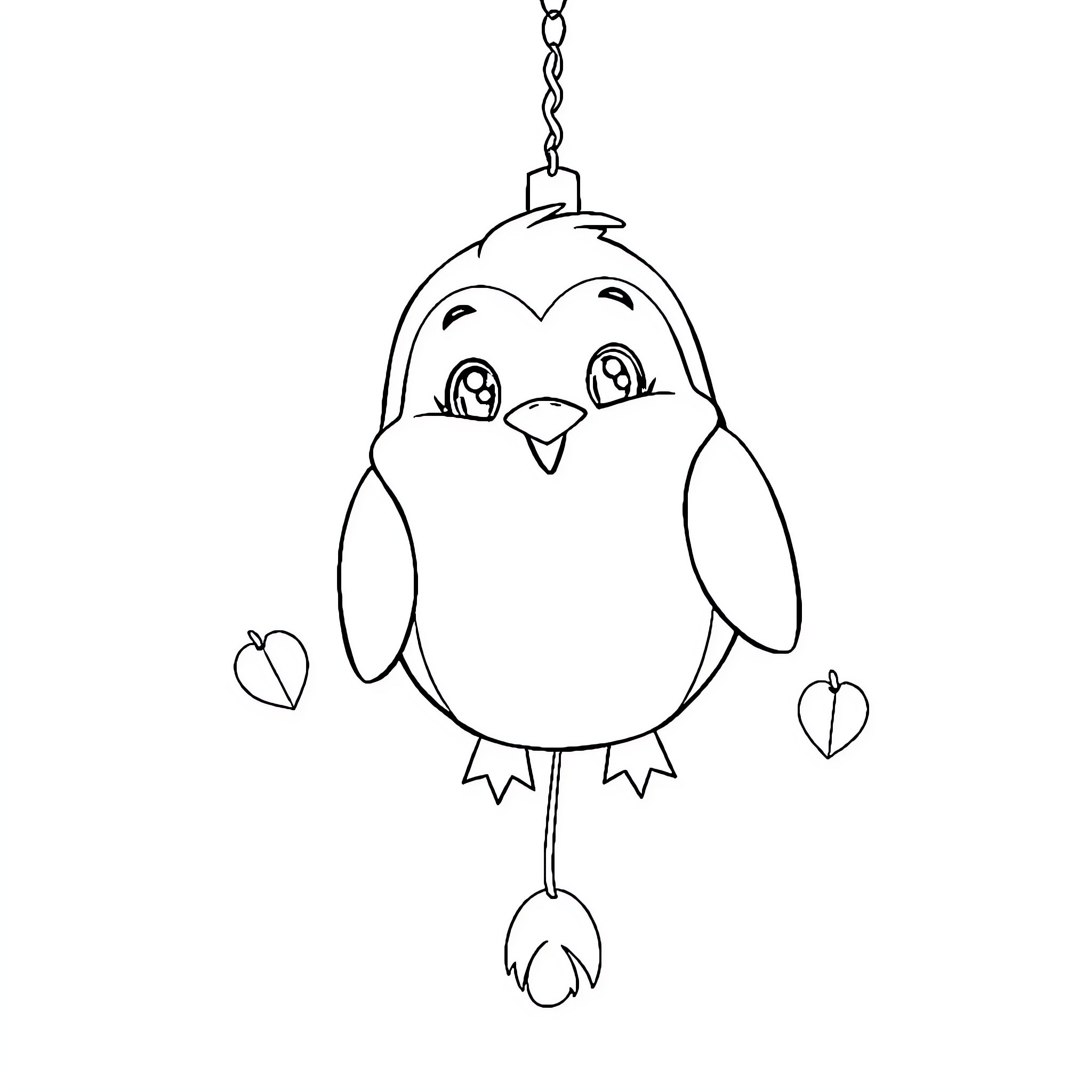 Clock with a cute penguin ornament Coloring Page (free black-and-white line drawing printable PDF for all, from beginners to advanced learners, including children, teens, adults, and seniors)