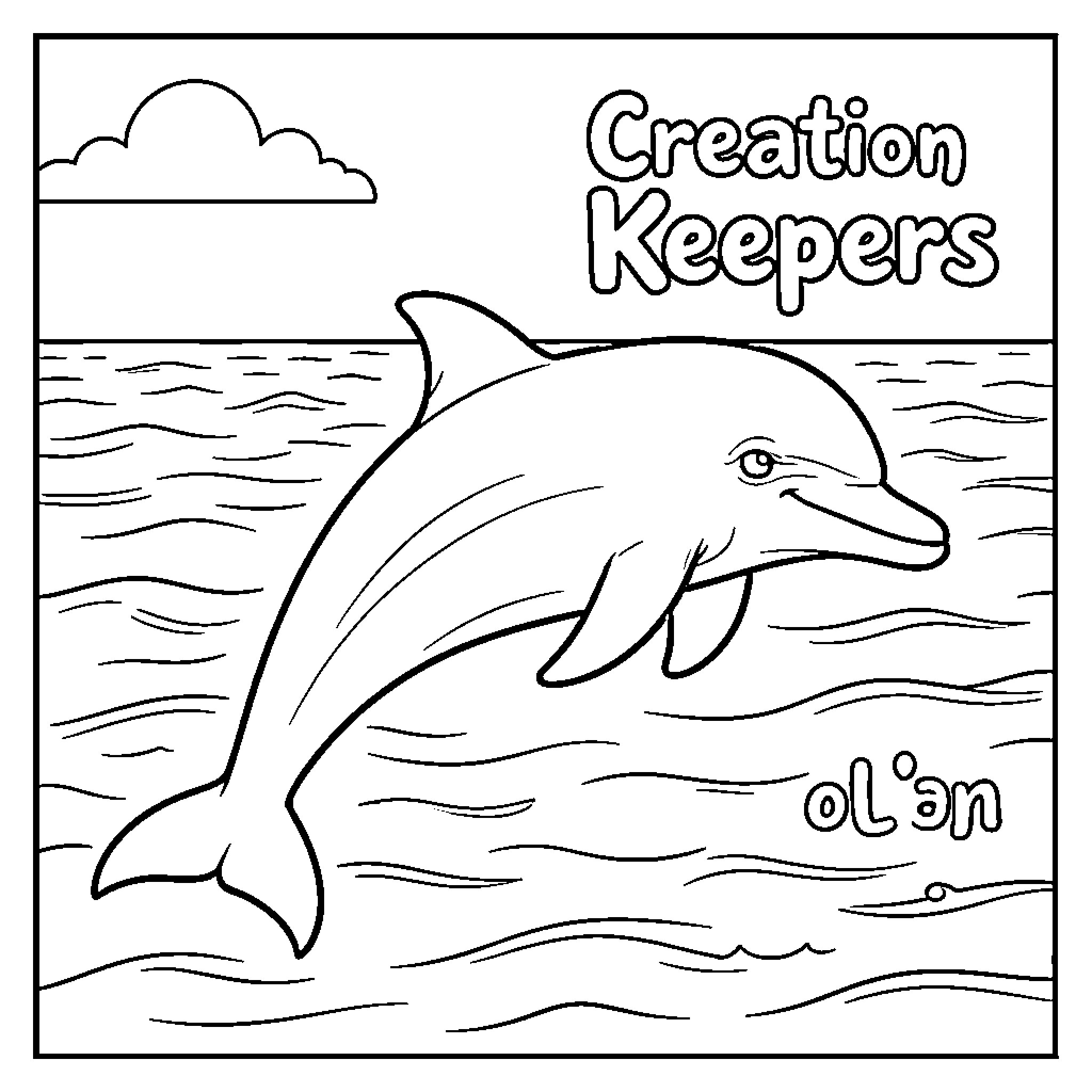 Dolphin jumping joyfully over ocean waves Coloring Page (free black-and-white line drawing printable PDF for all, from beginners to advanced learners, including children, teens, adults, and seniors)