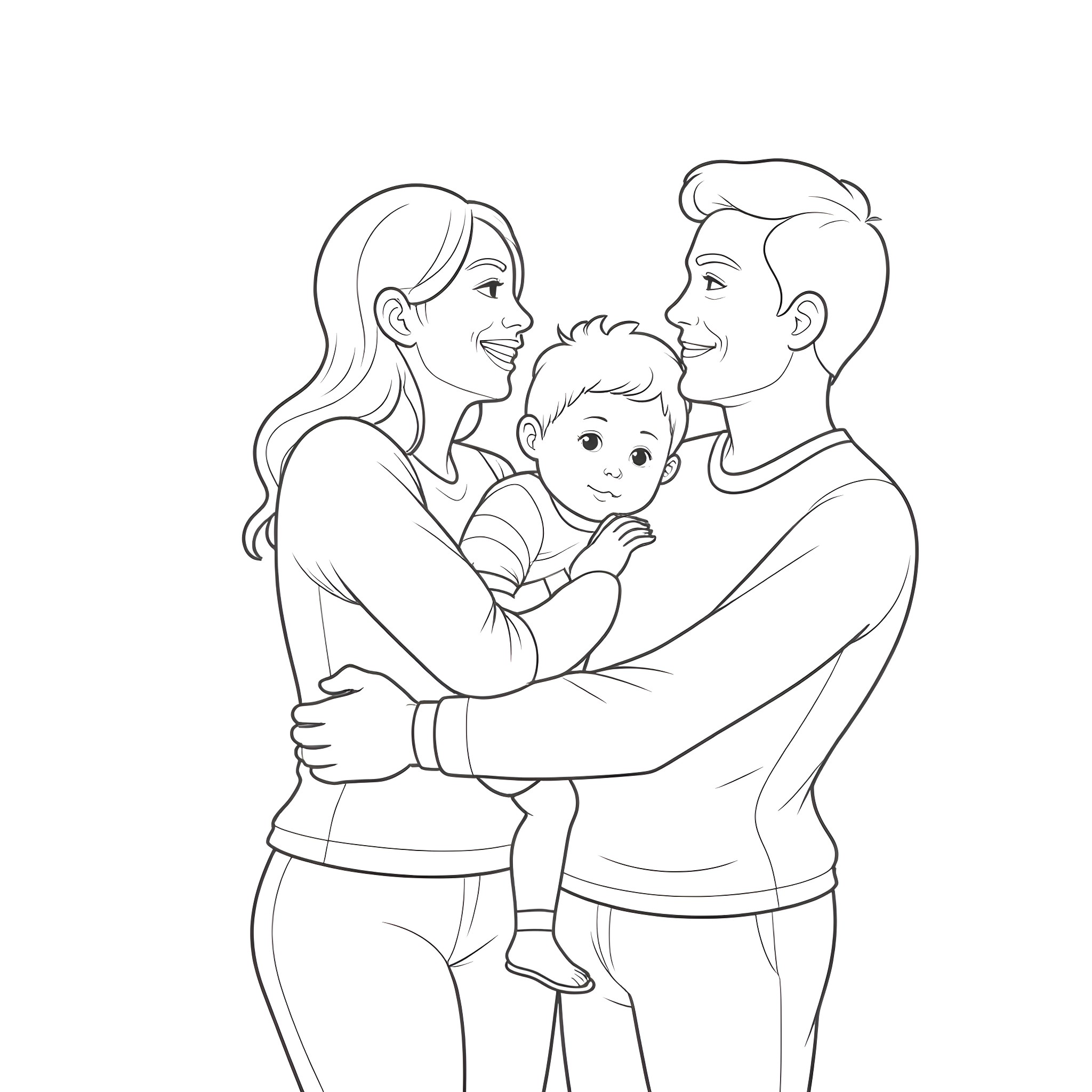Family enjoying quality time together Coloring Page (free black-and-white line drawing printable PDF for all, from beginners to advanced learners, including children, teens, adults, and seniors)