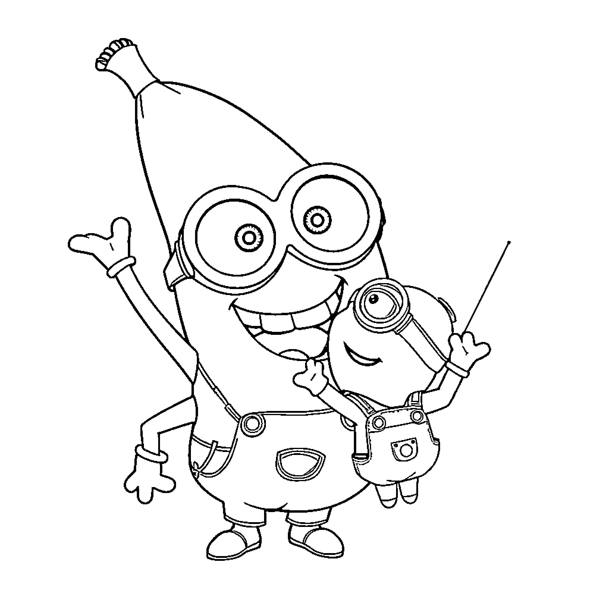 Banana-inspired characters in playful poses Coloring Page (free black-and-white line drawing printable PDF for all, from beginners to advanced learners, including children, teens, adults, and seniors)
