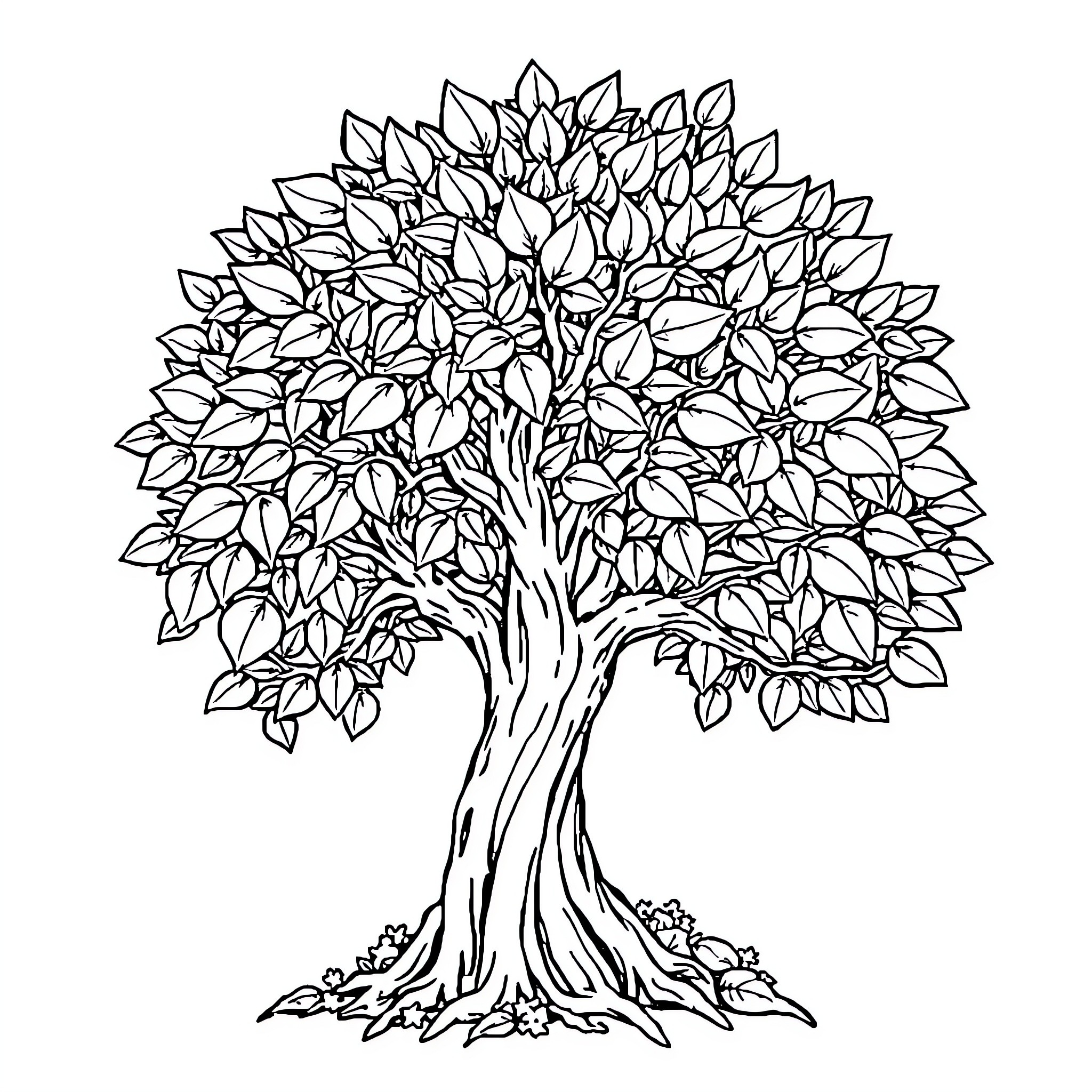 Tree with intricate leaf pattern Coloring Page (free black-and-white line drawing printable PDF for all, from beginners to advanced learners, including children, teens, adults, and seniors)