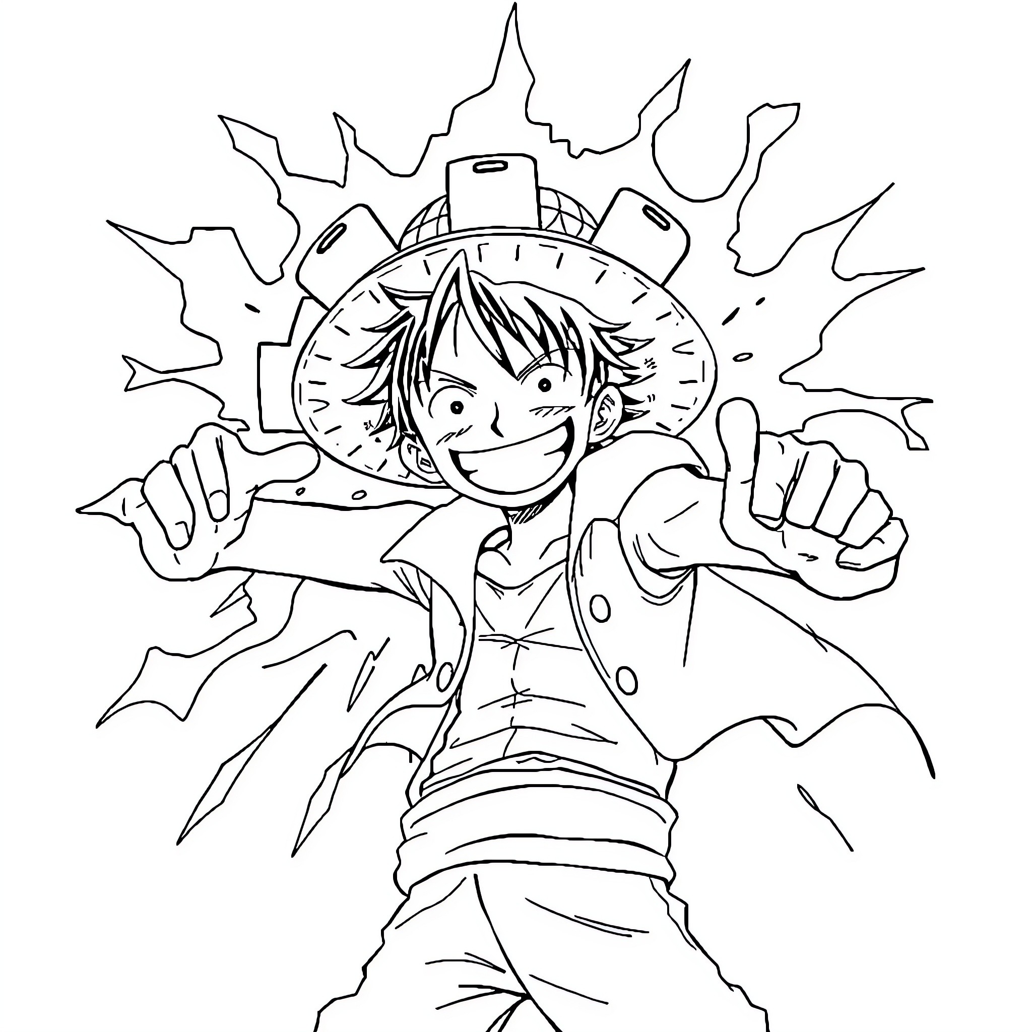 Luffy's Energetic Adventure Coloring Page (free black-and-white line drawing printable PDF for all, from beginners to advanced learners, including children, teens, adults, and seniors)