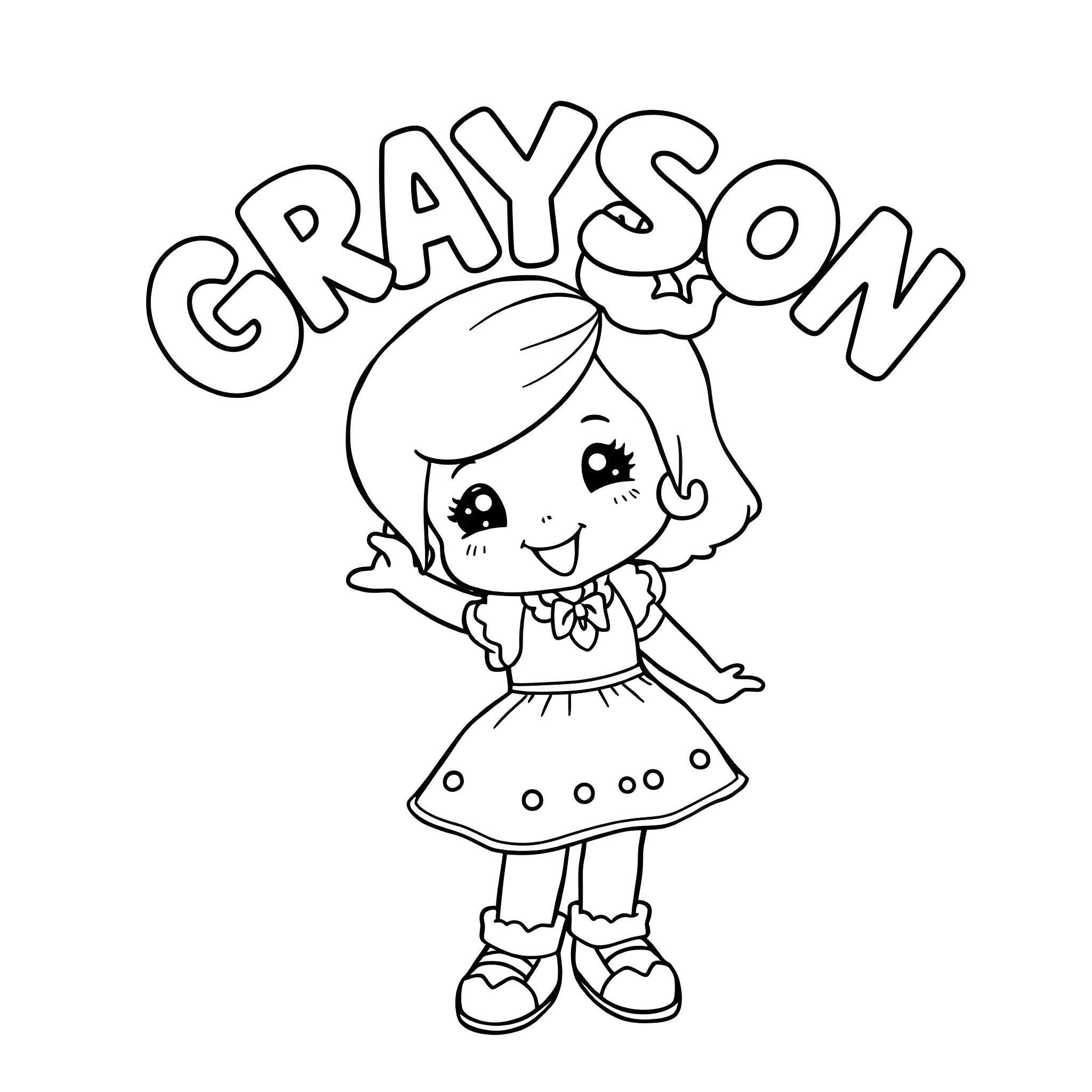 Strawberry Shortcake character waving and smiling Coloring Page (free black-and-white line drawing printable PDF for all, from beginners to advanced learners, including children, teens, adults, and seniors)