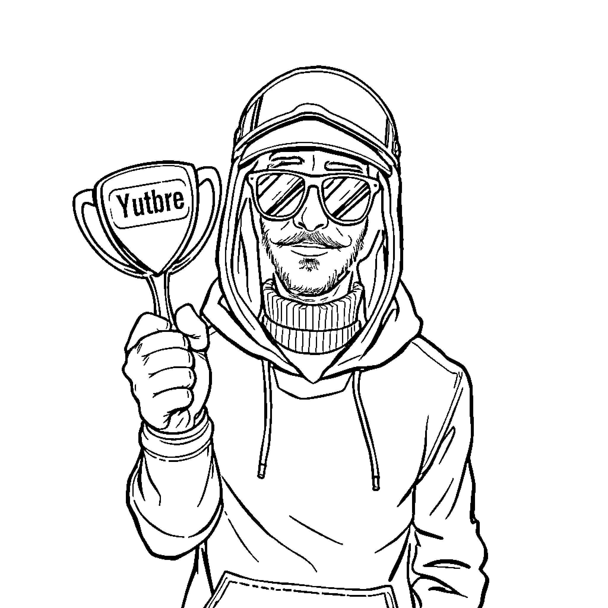 Person holding trophy in winter clothing Coloring Page (free black-and-white line drawing printable PDF for all, from beginners to advanced learners, including children, teens, adults, and seniors)