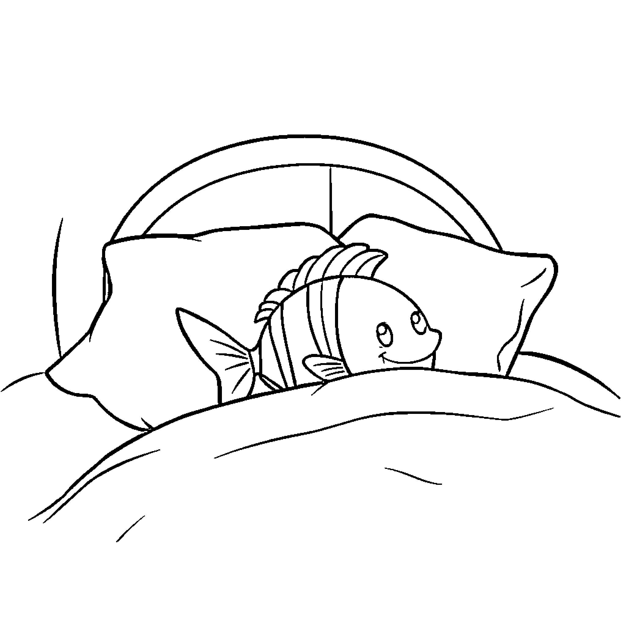 Fish swimming in underwater scene Coloring Page (free black-and-white line drawing printable PDF for all, from beginners to advanced learners, including children, teens, adults, and seniors)