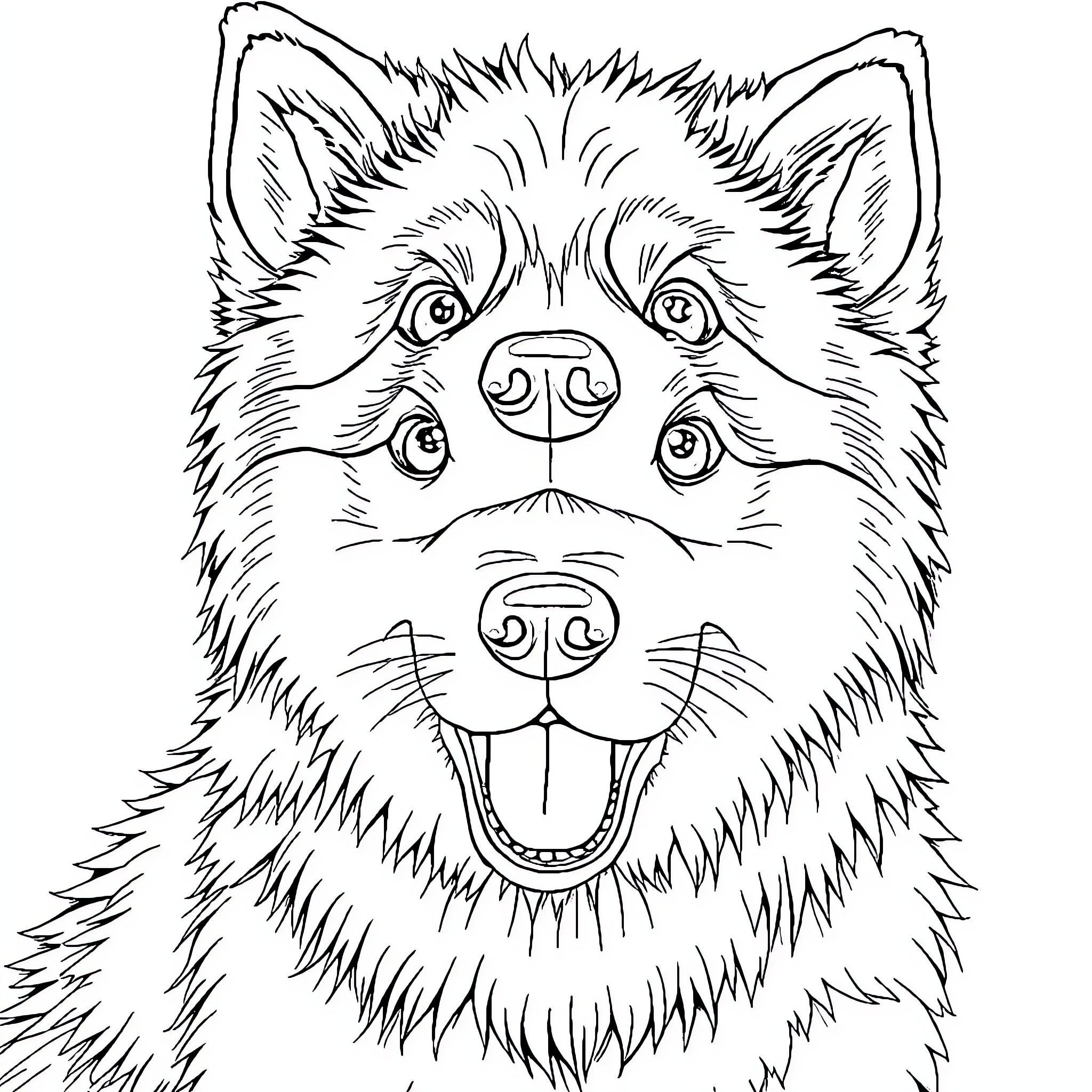 Husky dog with expressive features Coloring Page (free black-and-white line drawing printable PDF for all, from beginners to advanced learners, including children, teens, adults, and seniors)