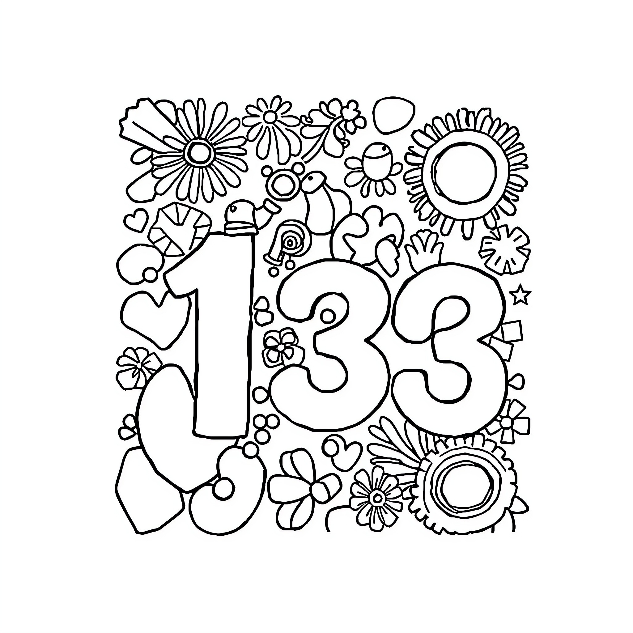Color By Number Playful Floral Doodle Coloring Page (free black-and-white line drawing printable PDF for all, from beginners to advanced learners, including children, teens, adults, and seniors)