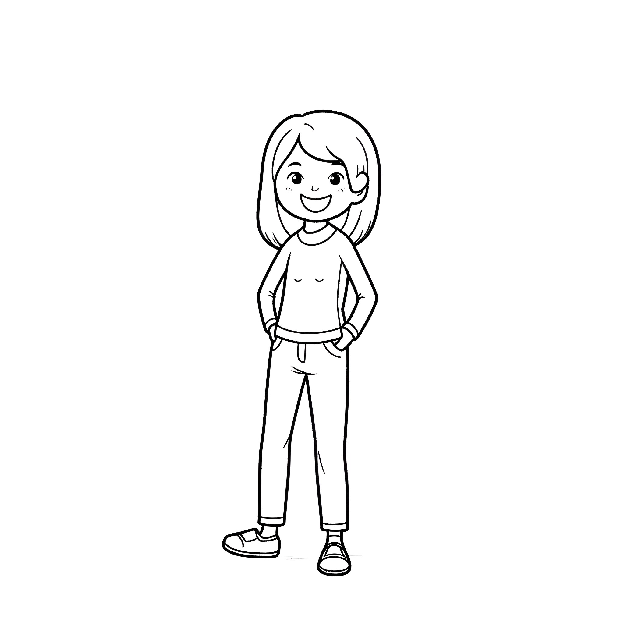 Me smiling and standing confidently Coloring Page (free black-and-white line drawing printable PDF for all, from beginners to advanced learners, including children, teens, adults, and seniors)