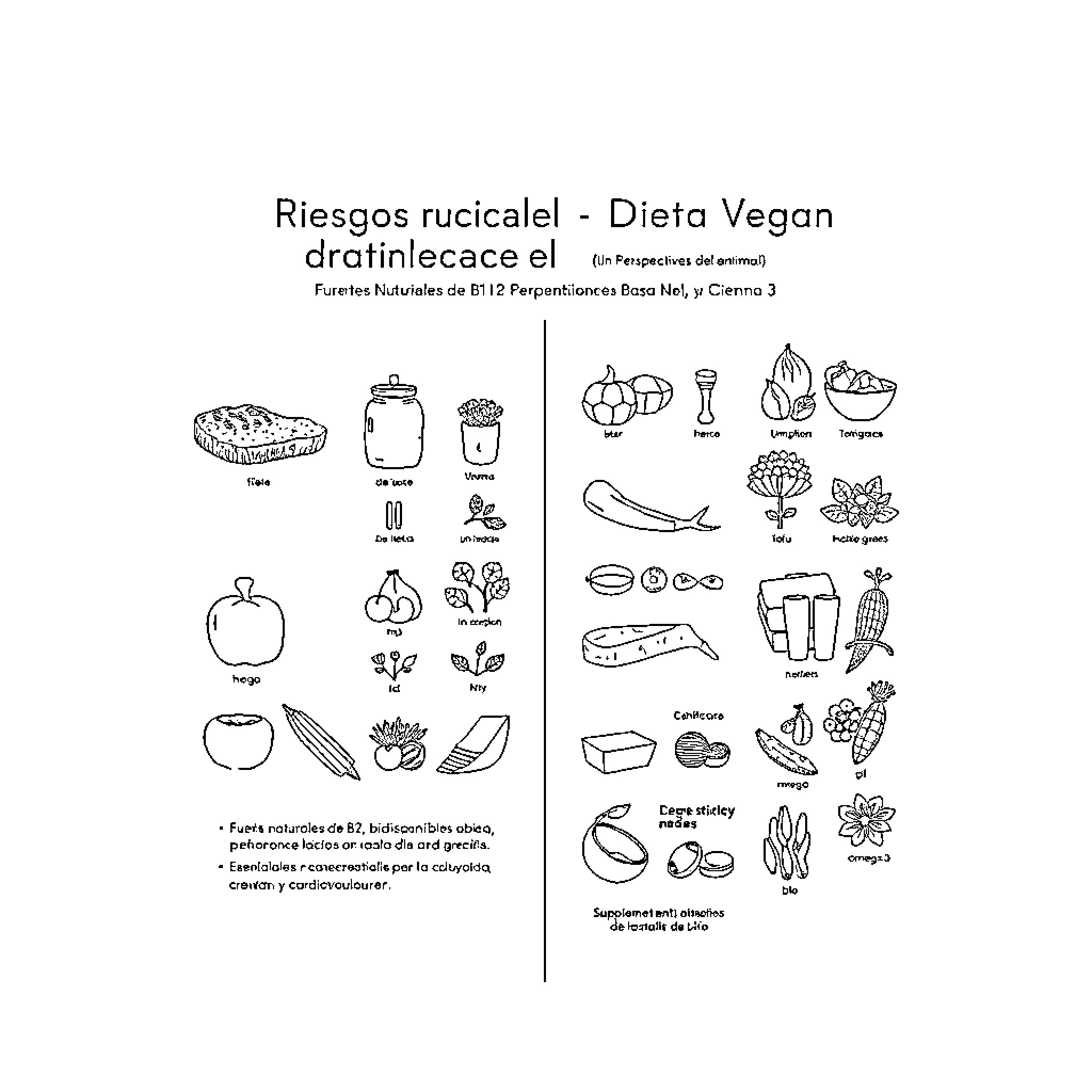 Nutritional Risk - Vegan Diet Essentials Coloring Page (free black-and-white line drawing printable PDF for all, from beginners to advanced learners, including children, teens, adults, and seniors)