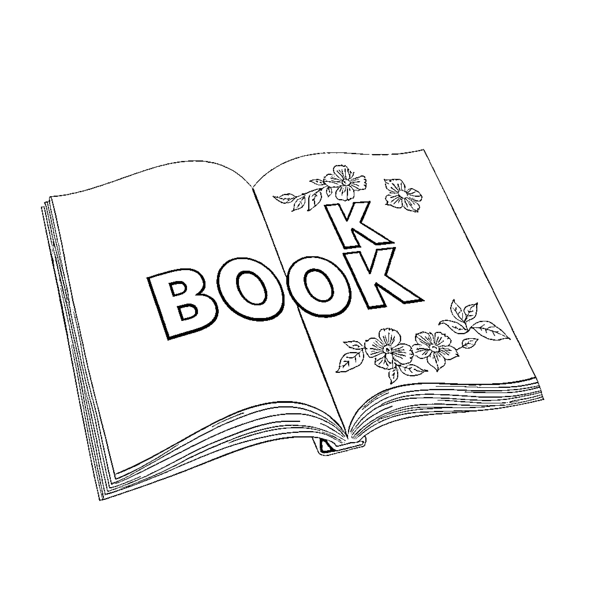 Book with floral decorations Coloring Page (free black-and-white line drawing printable PDF for all, from beginners to advanced learners, including children, teens, adults, and seniors)