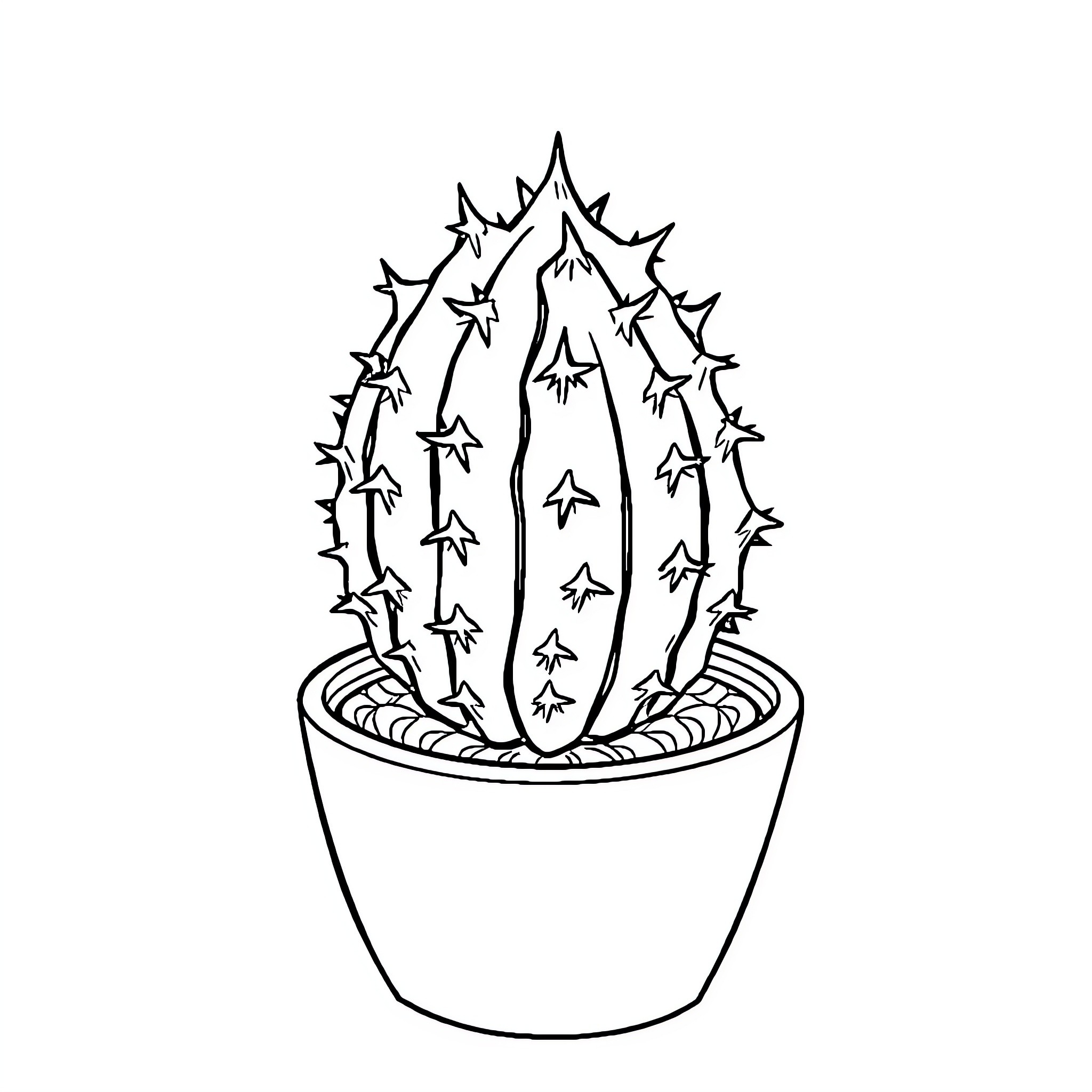 Cactus plant in a simple pot Coloring Page (free black-and-white line drawing printable PDF for all, from beginners to advanced learners, including children, teens, adults, and seniors)