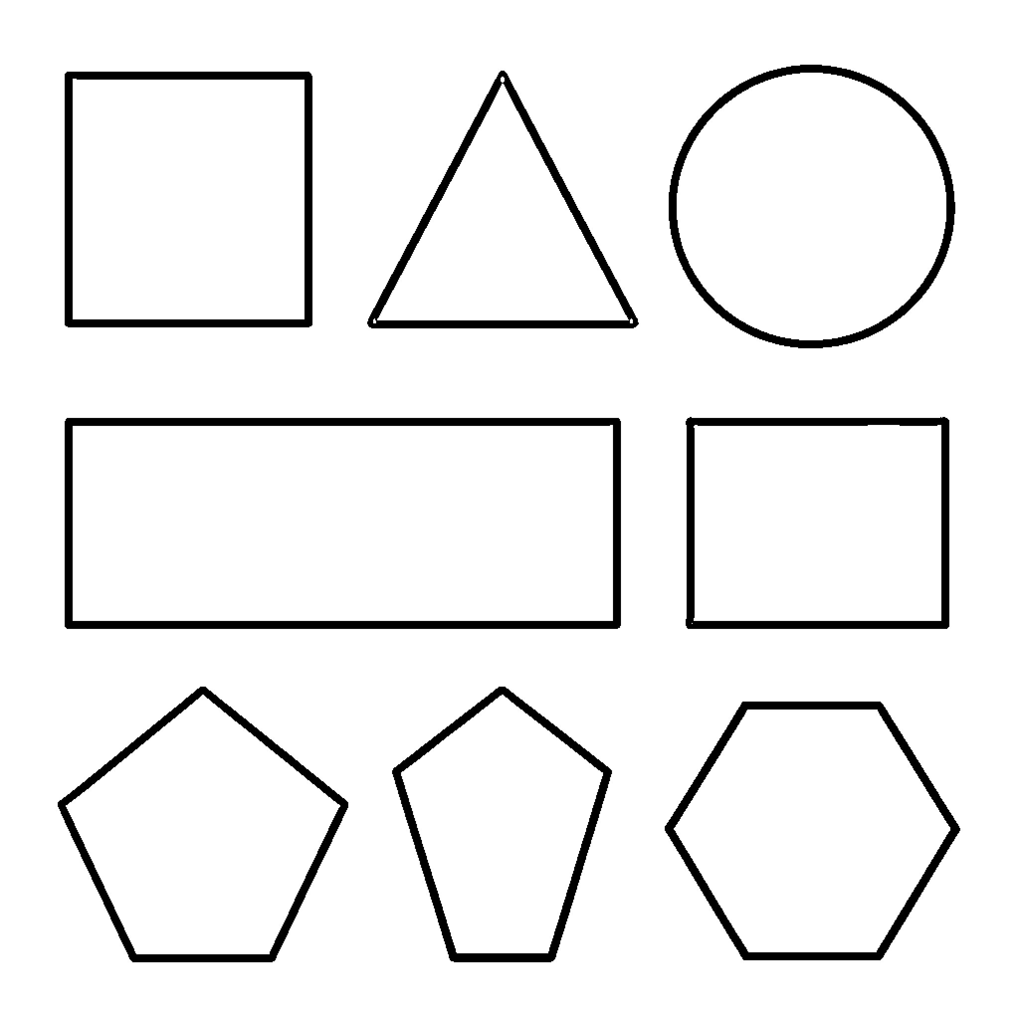 Shape collection arranged in rows on a white background Coloring Page (free black-and-white line drawing printable PDF for all, from beginners to advanced learners, including children, teens, adults, and seniors)