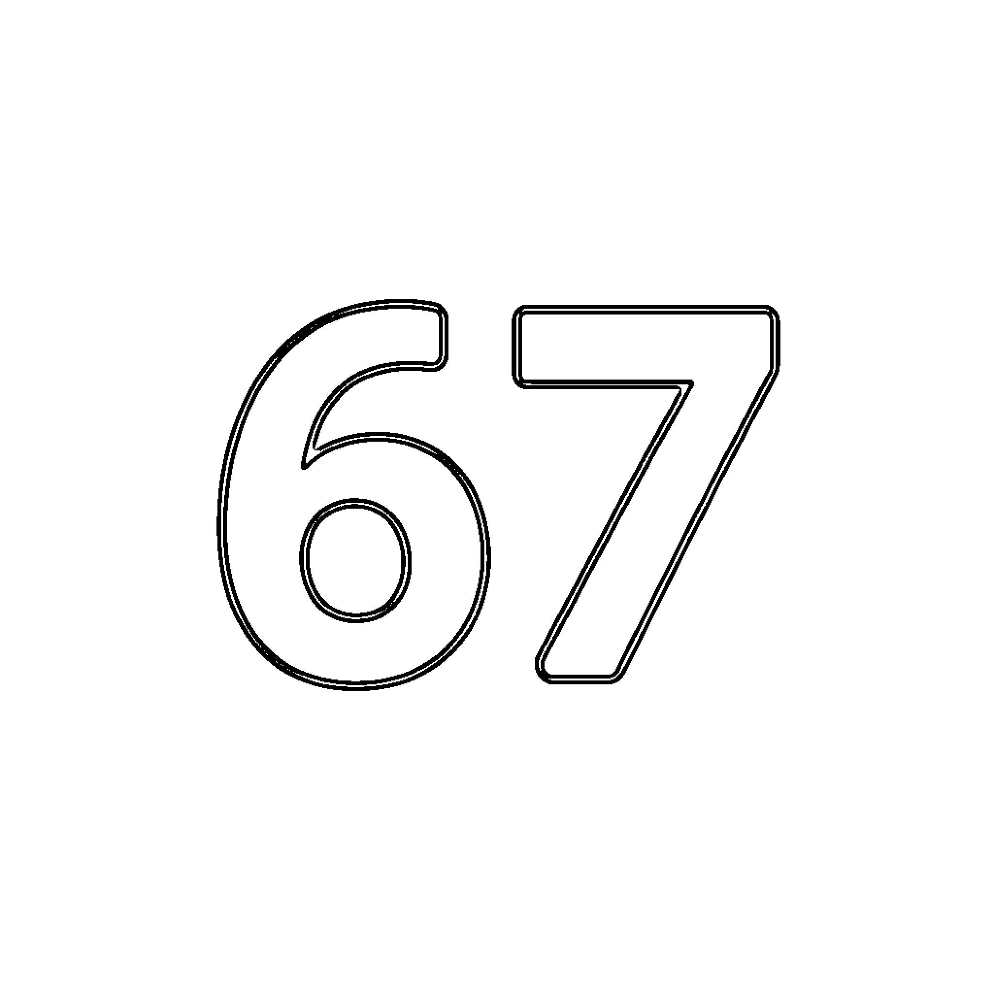 67 outlined numbers on a plain white background Coloring Page (free black-and-white line drawing printable PDF for all, from beginners to advanced learners, including children, teens, adults, and seniors)