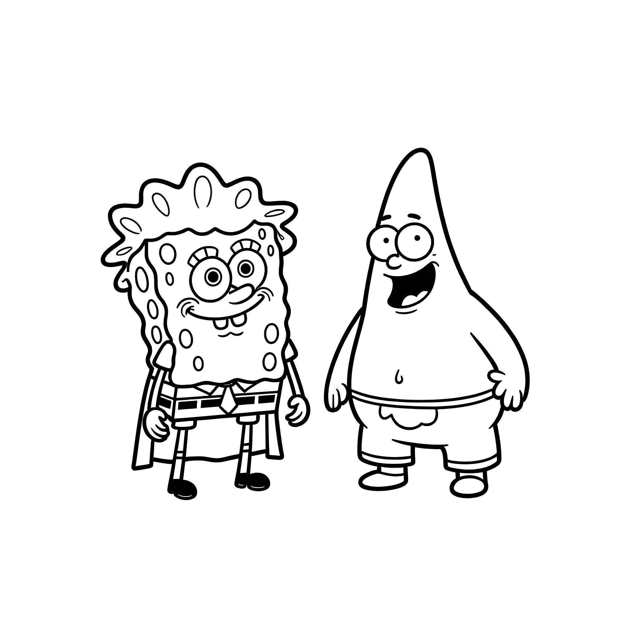 Spongebob and Patrick in cartoon style Coloring Page (free black-and-white line drawing printable PDF for all, from beginners to advanced learners, including children, teens, adults, and seniors)