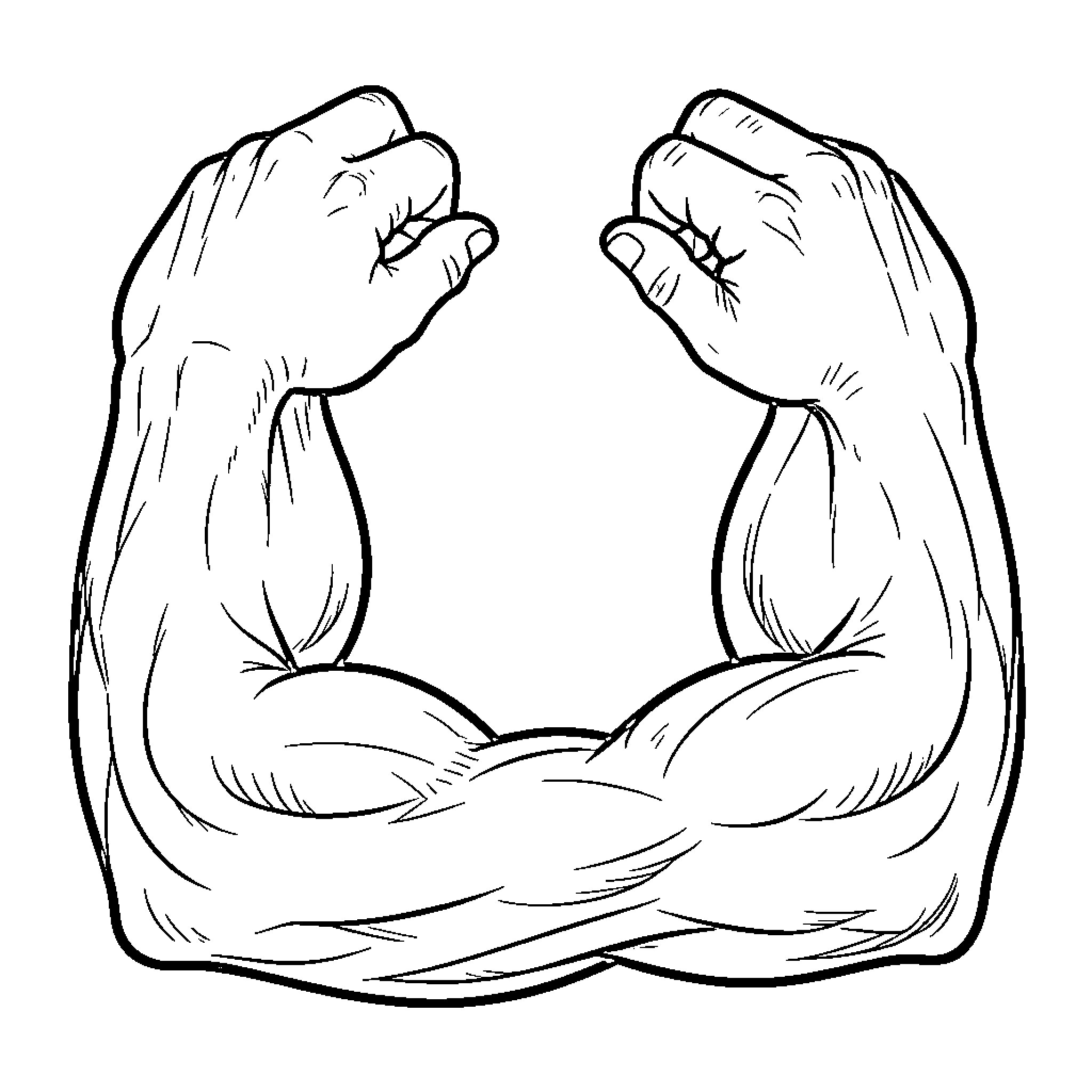 Forearm muscles flexing in strength Coloring Page (free black-and-white line drawing printable PDF for all, from beginners to advanced learners, including children, teens, adults, and seniors)