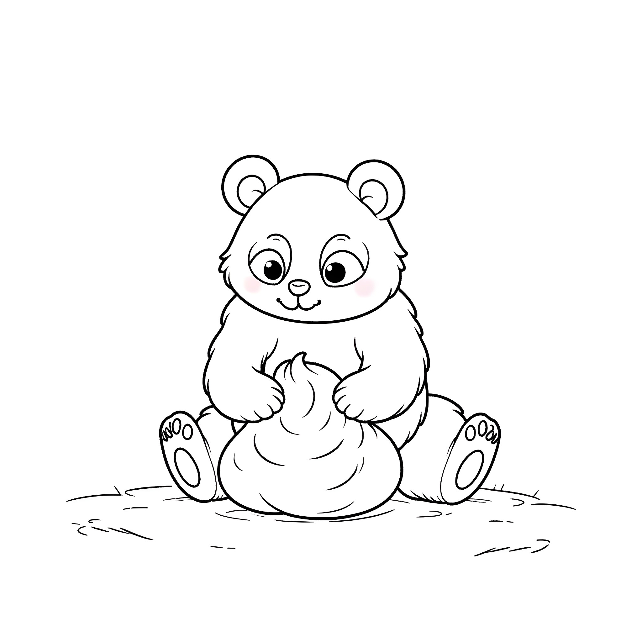 Panda sitting and smiling happily Coloring Page (free black-and-white line drawing printable PDF for all, from beginners to advanced learners, including children, teens, adults, and seniors)