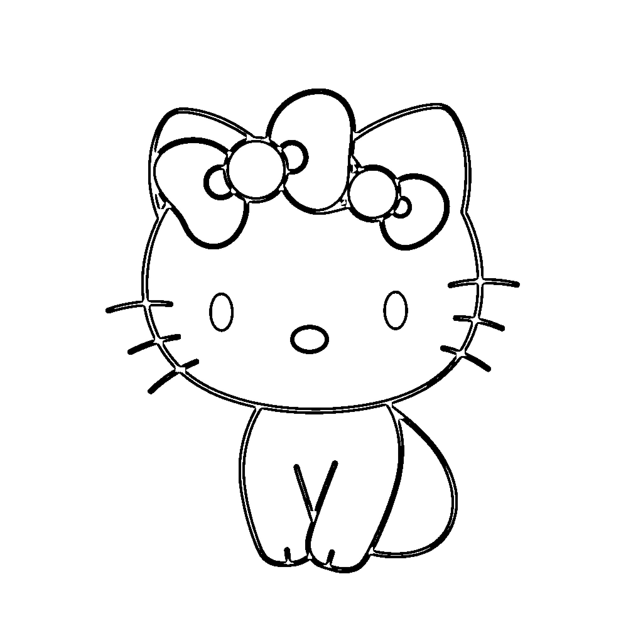 Hello Kitty sitting in a simple pose Coloring Page (free black-and-white line drawing printable PDF for all, from beginners to advanced learners, including children, teens, adults, and seniors)