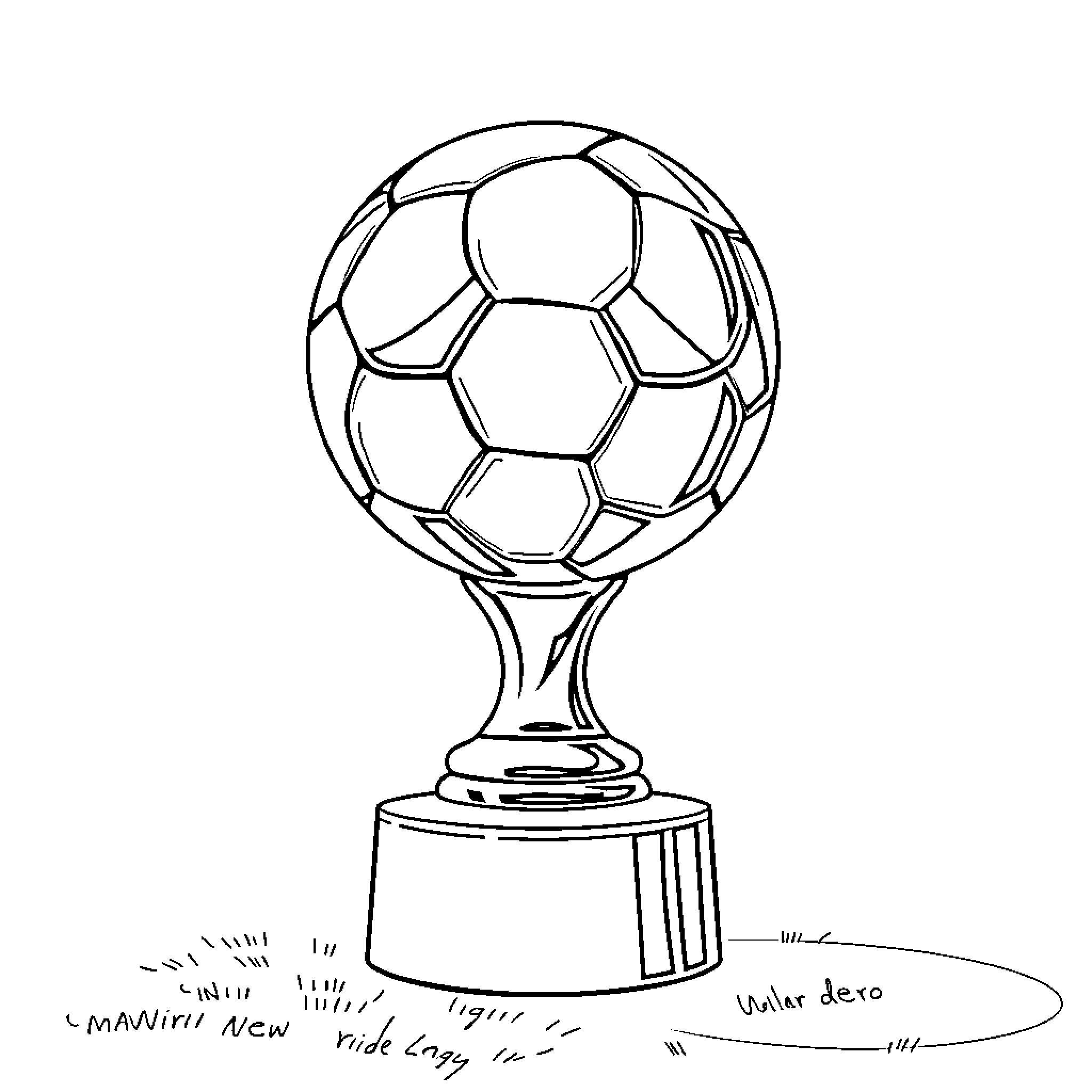 Balón trophy with handwritten notes Coloring Page (free black-and-white line drawing printable PDF for all, from beginners to advanced learners, including children, teens, adults, and seniors)
