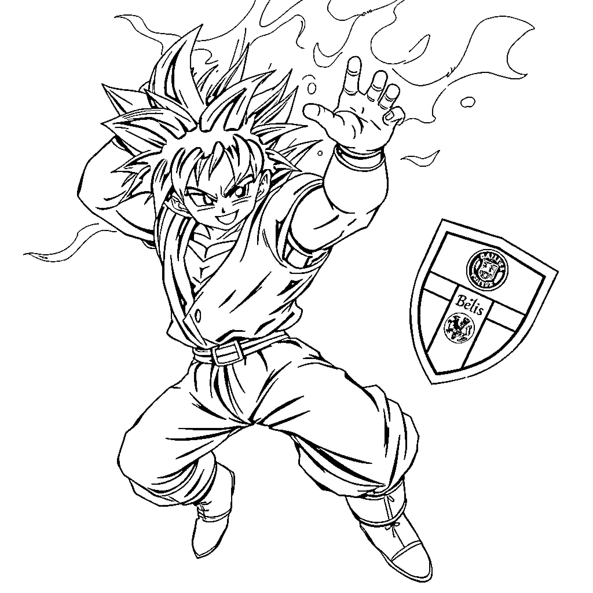 Son Goku in an epic battle pose Coloring Page (free black-and-white line drawing printable PDF for all, from beginners to advanced learners, including children, teens, adults, and seniors)