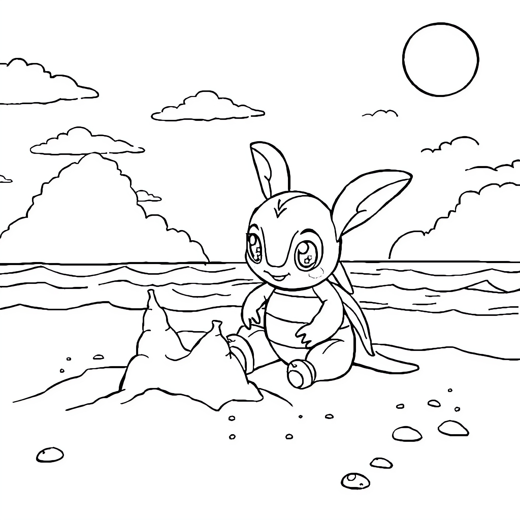 Paw Patrol character exploring the seaside Coloring Page (free black-and-white line drawing printable PDF for all, from beginners to advanced learners, including children, teens, adults, and seniors)