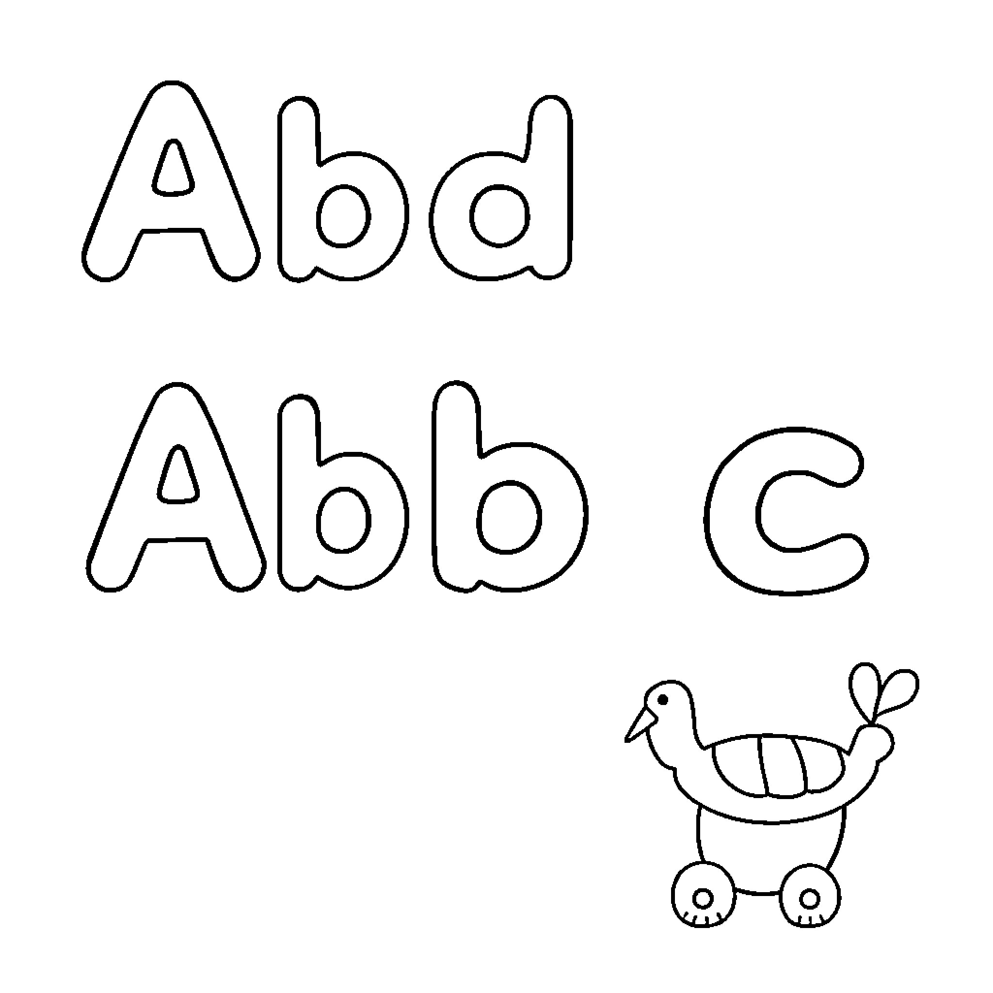 Alphabet shapes and toy stroller Coloring Page (free black-and-white line drawing printable PDF for all, from beginners to advanced learners, including children, teens, adults, and seniors)