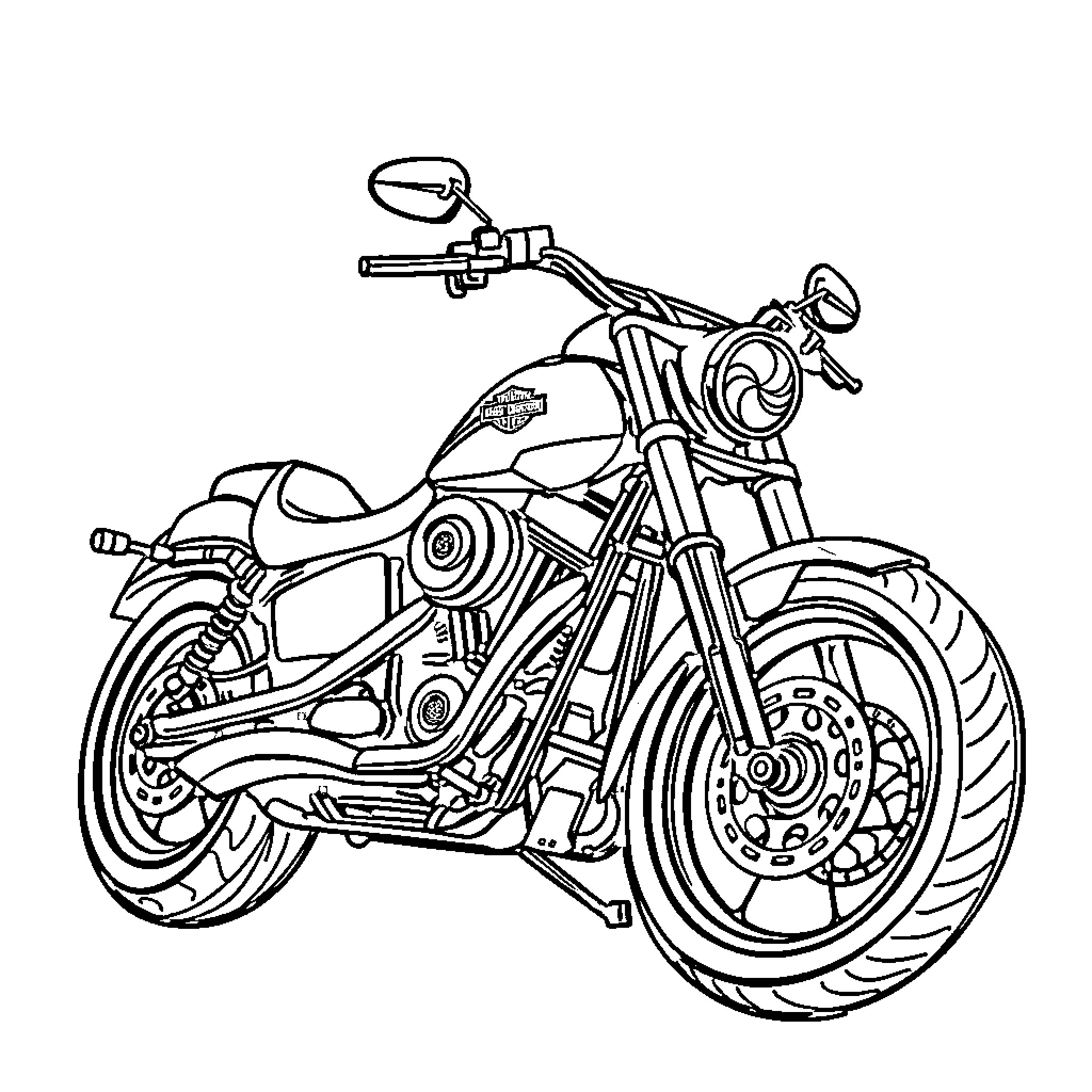 Moto Impressive Motorcycle with Bold Design Coloring Page (free black-and-white line drawing printable PDF for all, from beginners to advanced learners, including children, teens, adults, and seniors)