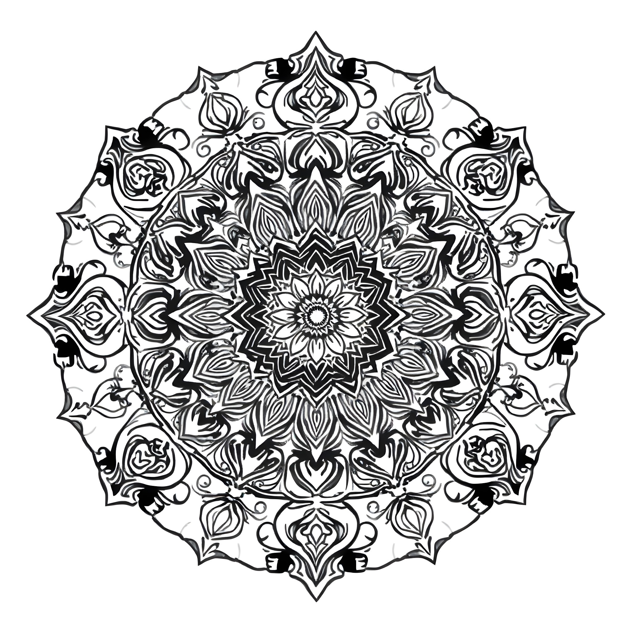 Sonic Mandala of Intricate Floral Patterns Coloring Page (free black-and-white line drawing printable PDF for all, from beginners to advanced learners, including children, teens, adults, and seniors)