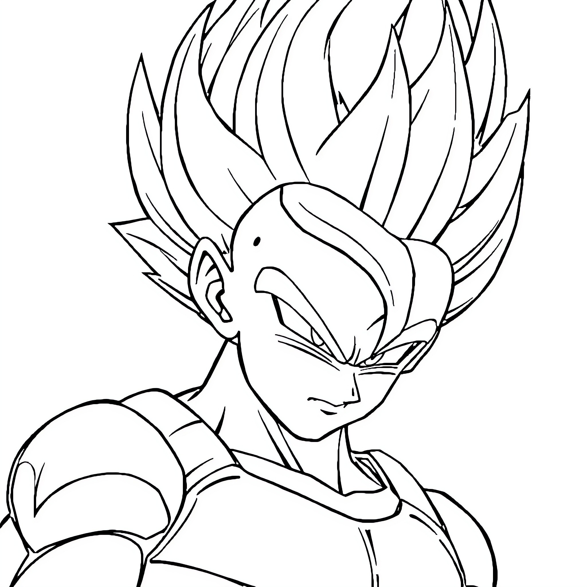 Vegeta powering up with determined expression Coloring Page (free black-and-white line drawing printable PDF for all, from beginners to advanced learners, including children, teens, adults, and seniors)