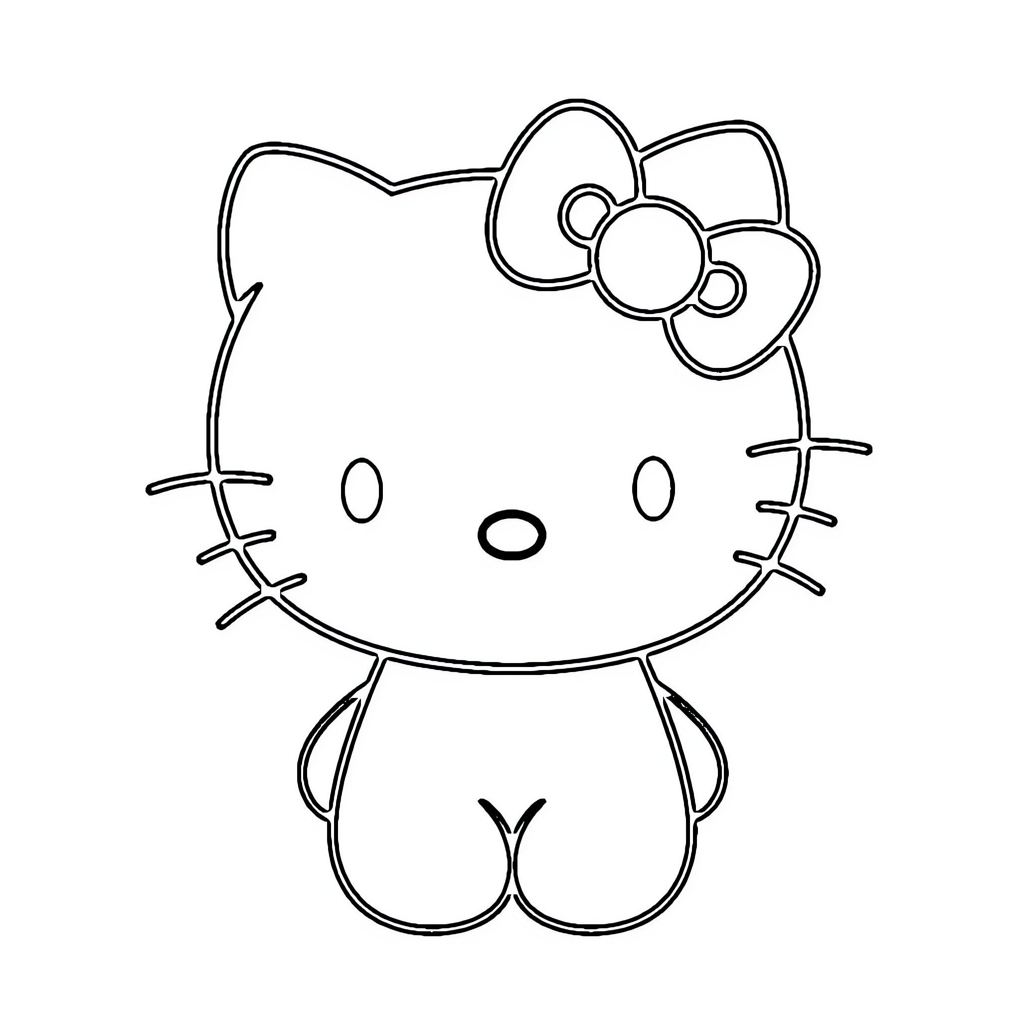 Hello Kitty simple outline illustration Coloring Page (free black-and-white line drawing printable PDF for all, from beginners to advanced learners, including children, teens, adults, and seniors)