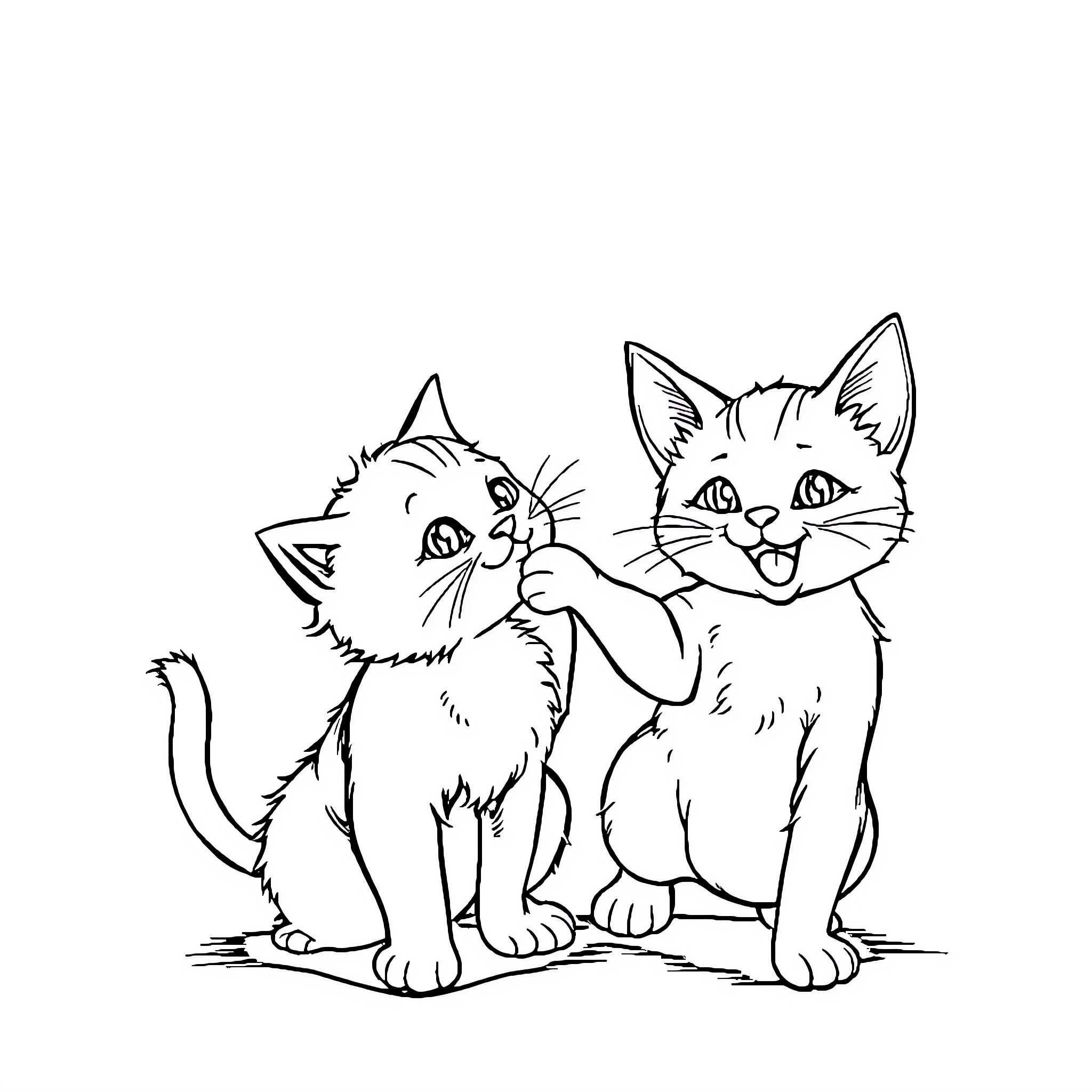 Chat between playful kittens Coloring Page (free black-and-white line drawing printable PDF for all, from beginners to advanced learners, including children, teens, adults, and seniors)