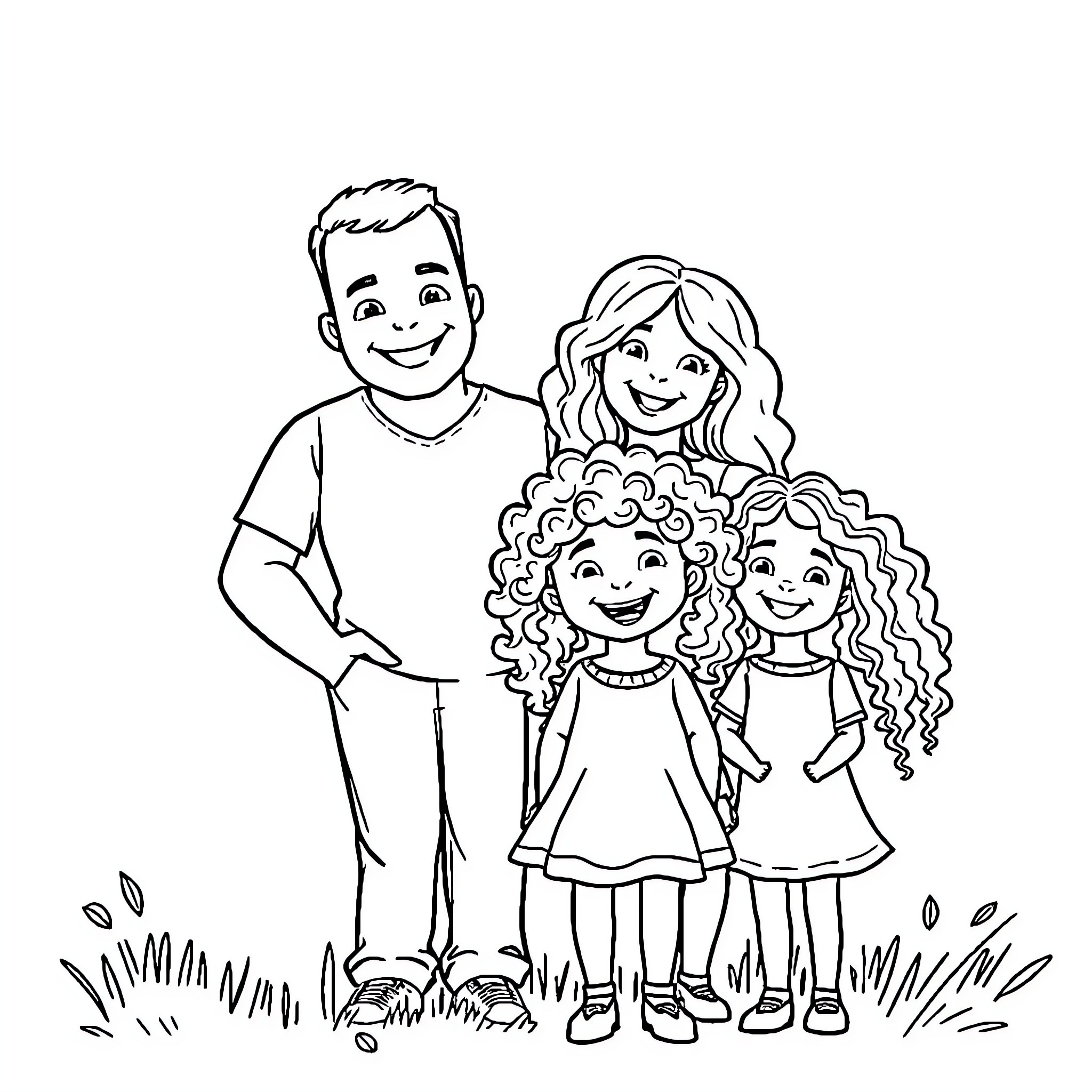Family Enjoying Outdoor Time Together Coloring Page (free black-and-white line drawing printable PDF for all, from beginners to advanced learners, including children, teens, adults, and seniors)