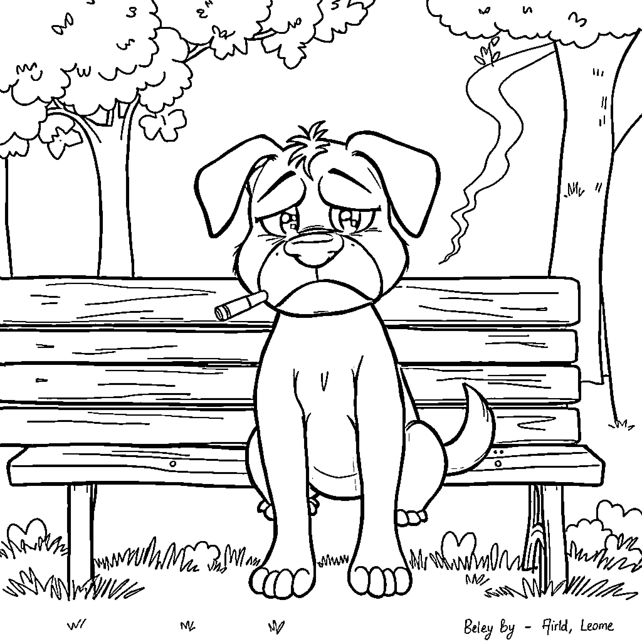 Bluey's dog enjoying a peaceful day in the park Coloring Page (free black-and-white line drawing printable PDF for all, from beginners to advanced learners, including children, teens, adults, and seniors)