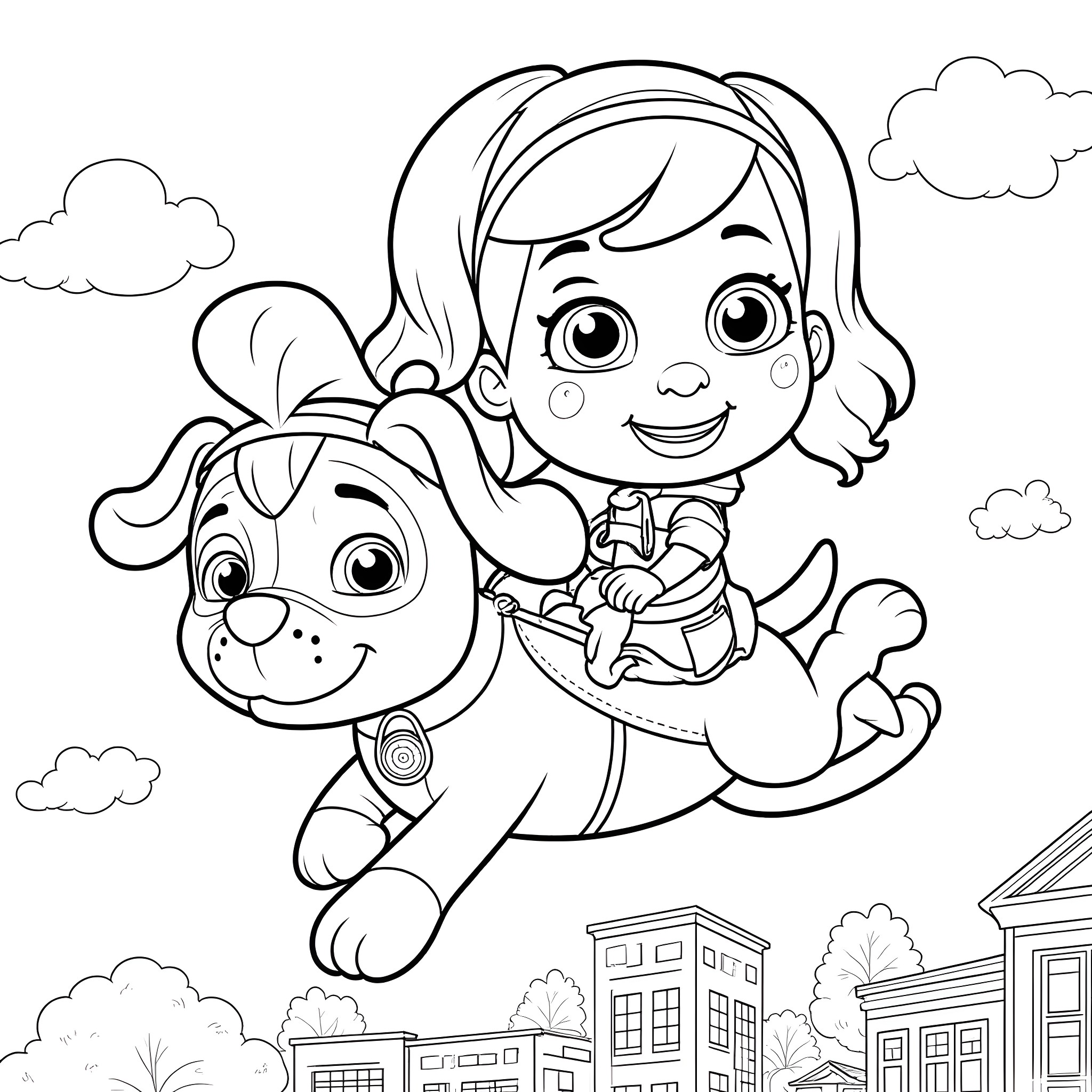 Doctor McStuffins playing with her toy companion Coloring Page (free black-and-white line drawing printable PDF for all, from beginners to advanced learners, including children, teens, adults, and seniors)